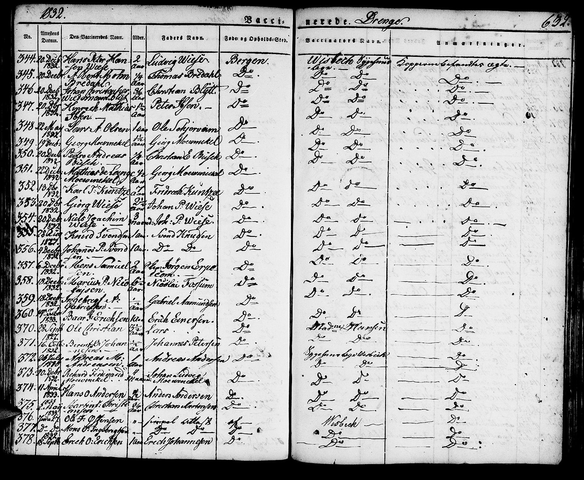 Domkirken sokneprestembete, SAB/A-74801/H/Haa/L0012: Parish register (official) no. A 12, 1821-1840, p. 632