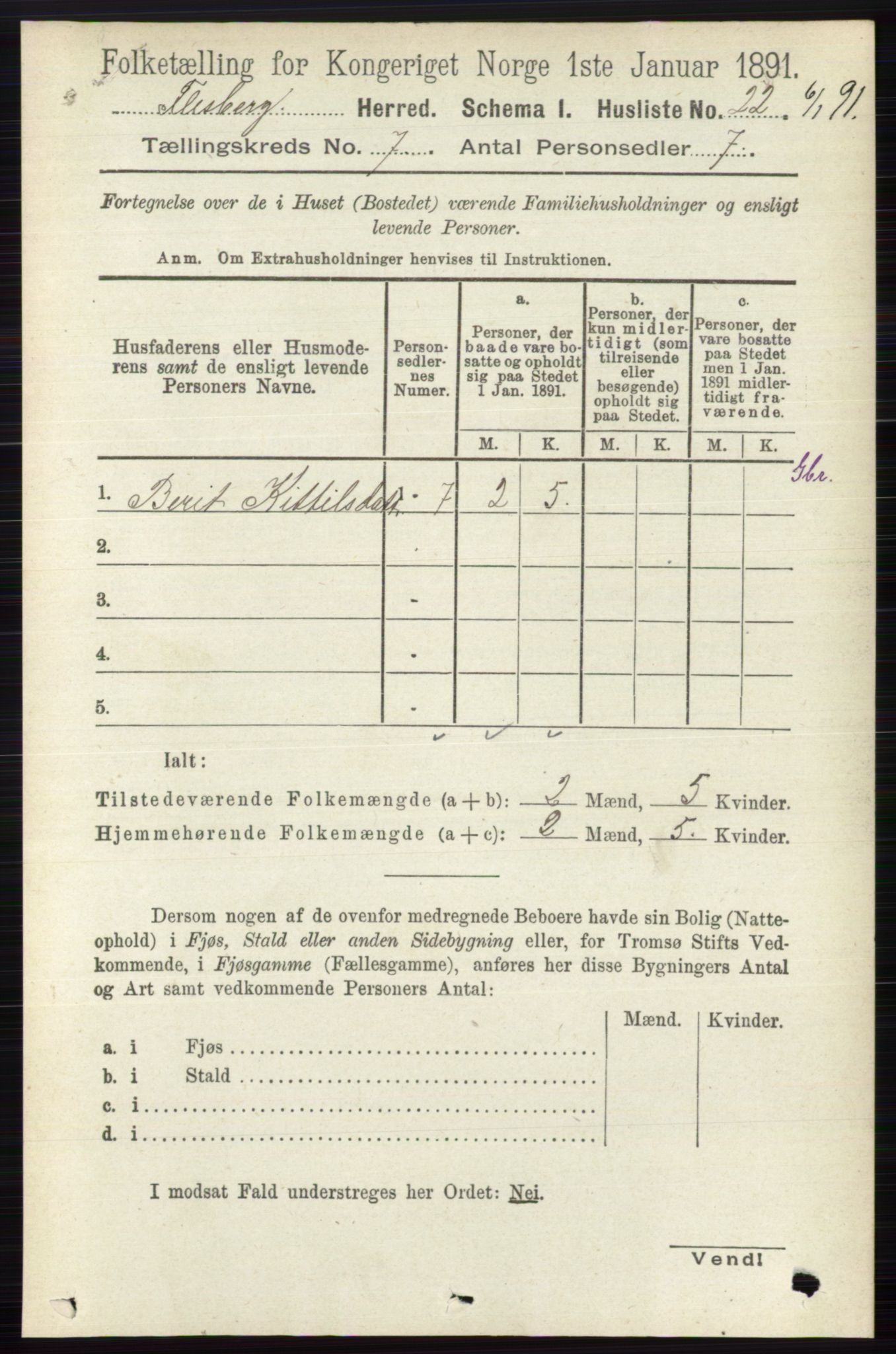 RA, 1891 census for 0631 Flesberg, 1891, p. 1156