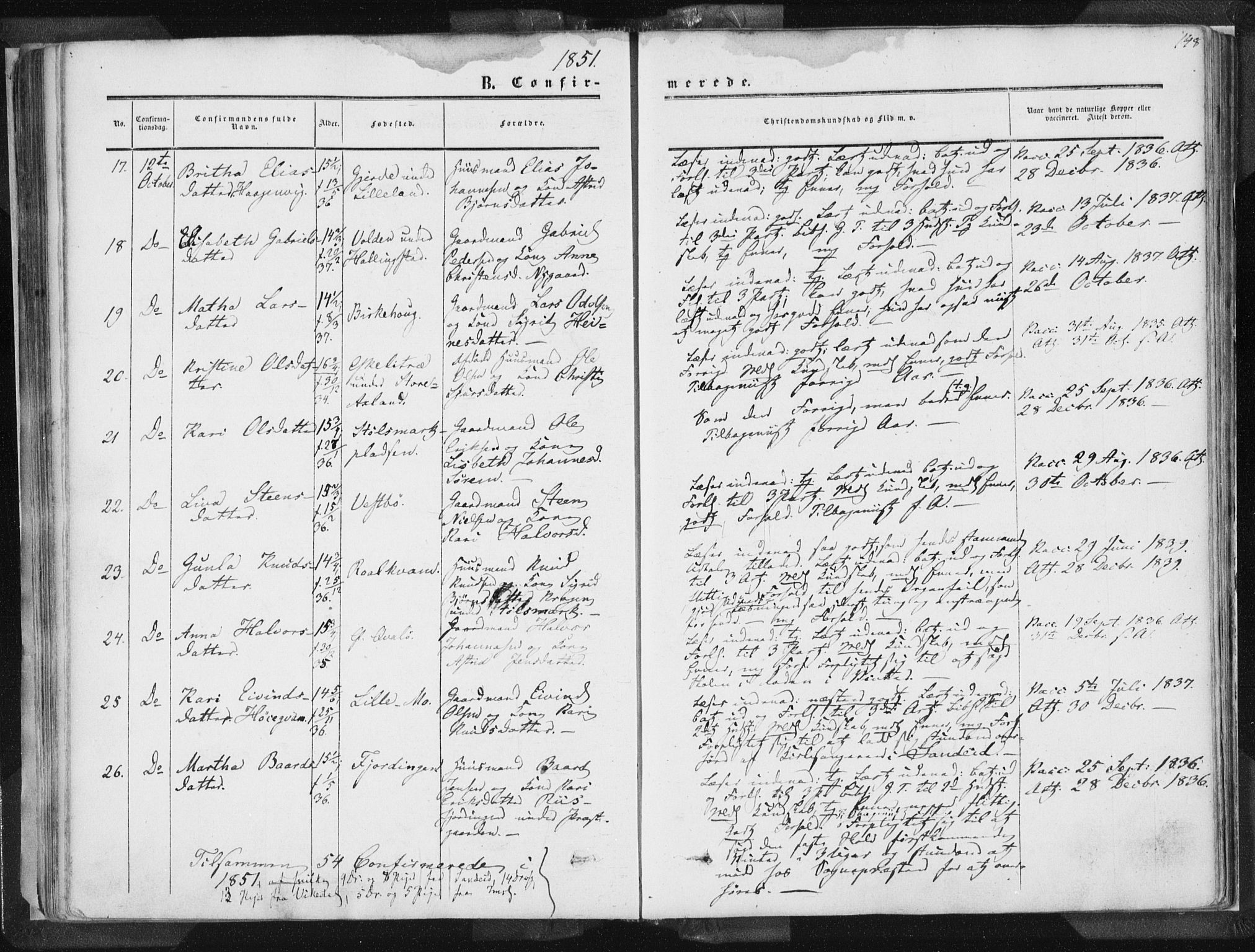 Vikedal sokneprestkontor, AV/SAST-A-101840/01/IV: Parish register (official) no. A 6.1, 1851-1867, p. 148