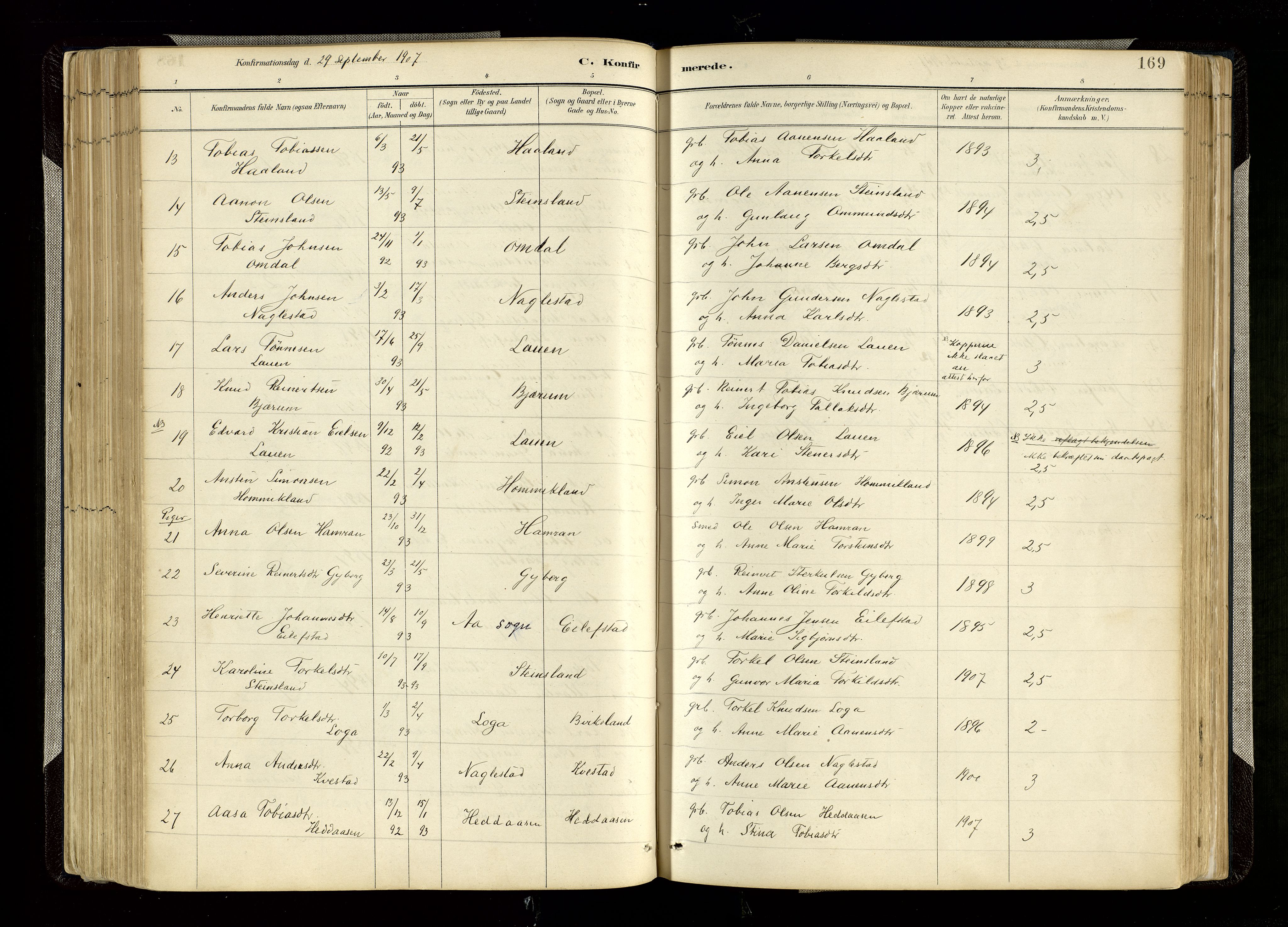 Hægebostad sokneprestkontor, AV/SAK-1111-0024/F/Fa/Faa/L0006: Parish register (official) no. A 6, 1887-1929, p. 169