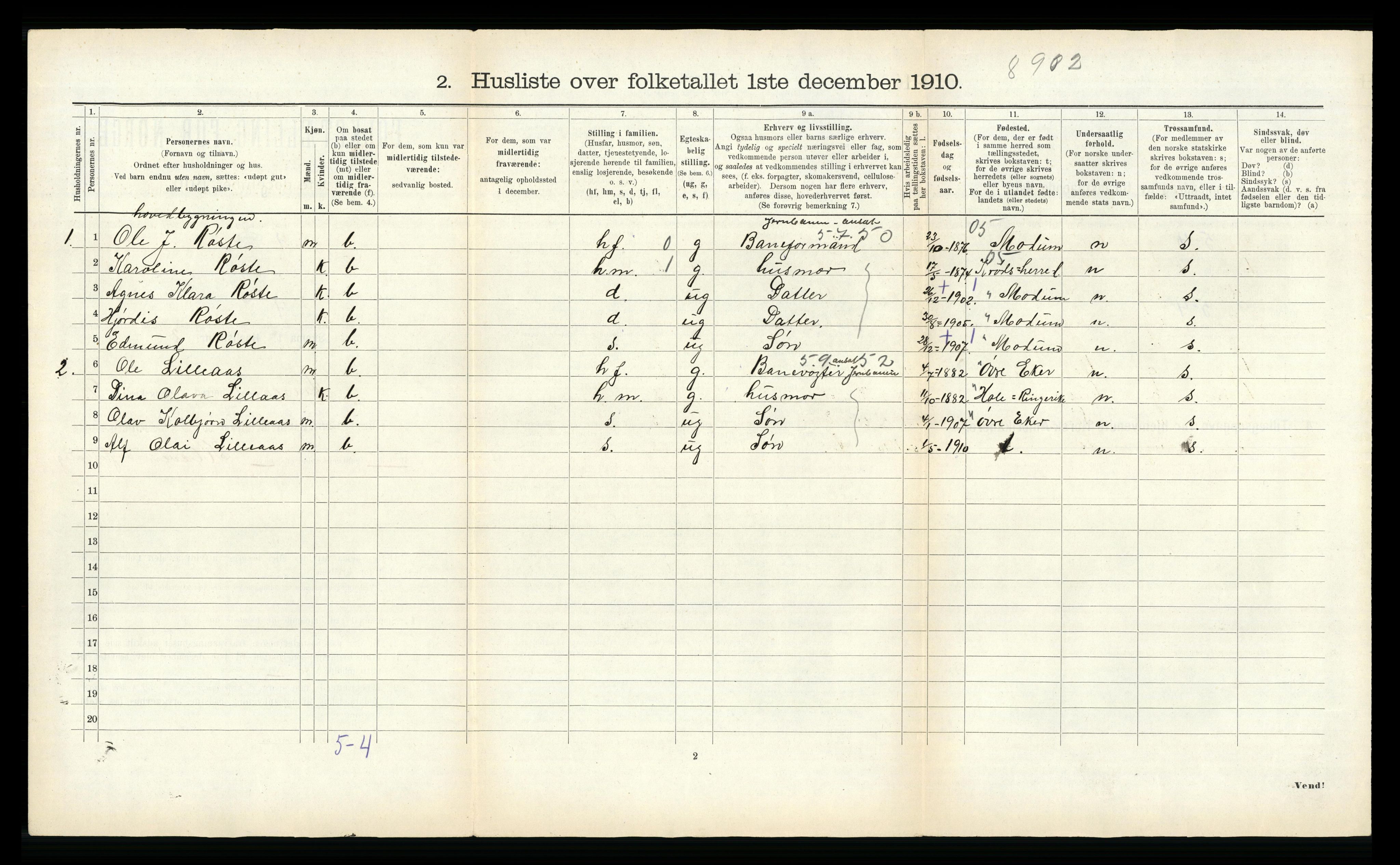 RA, 1910 census for Aurland, 1910, p. 882