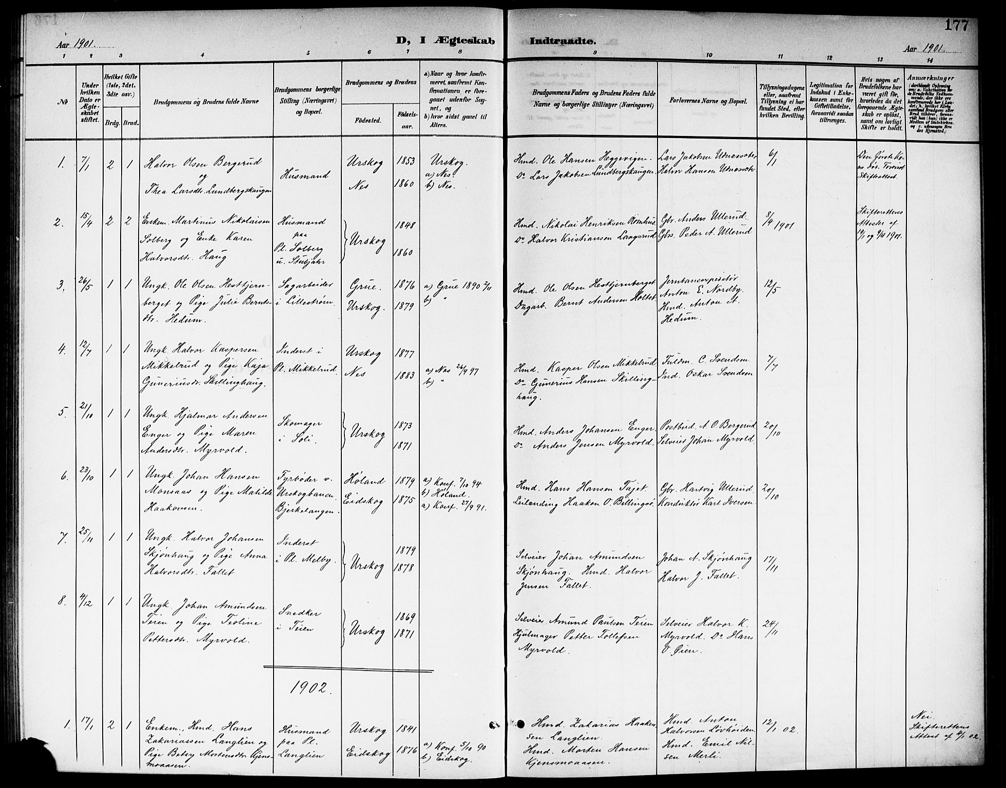 Aurskog prestekontor Kirkebøker, AV/SAO-A-10304a/G/Ga/L0004: Parish register (copy) no. I 4, 1901-1921, p. 177