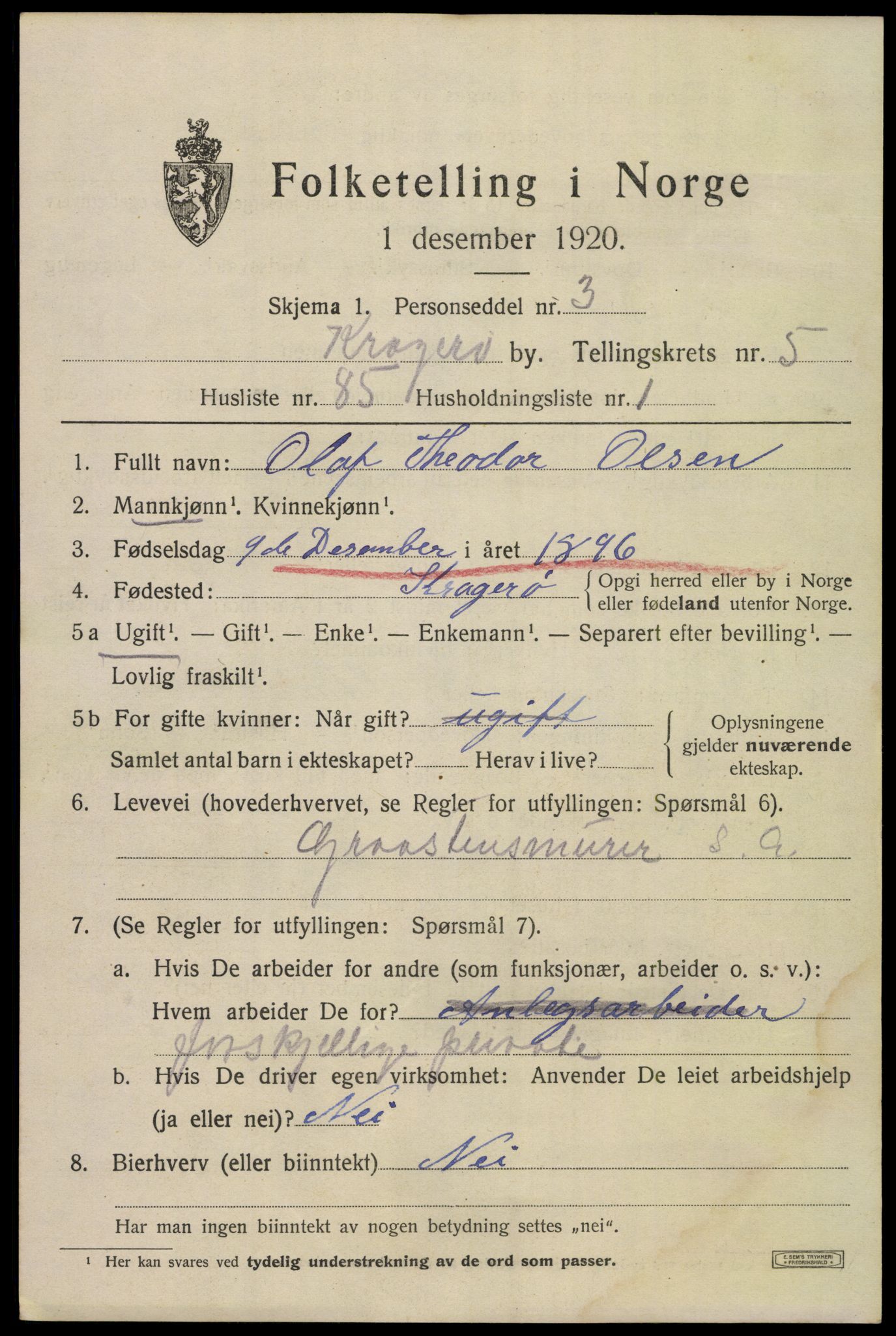 SAKO, 1920 census for Kragerø, 1920, p. 9041
