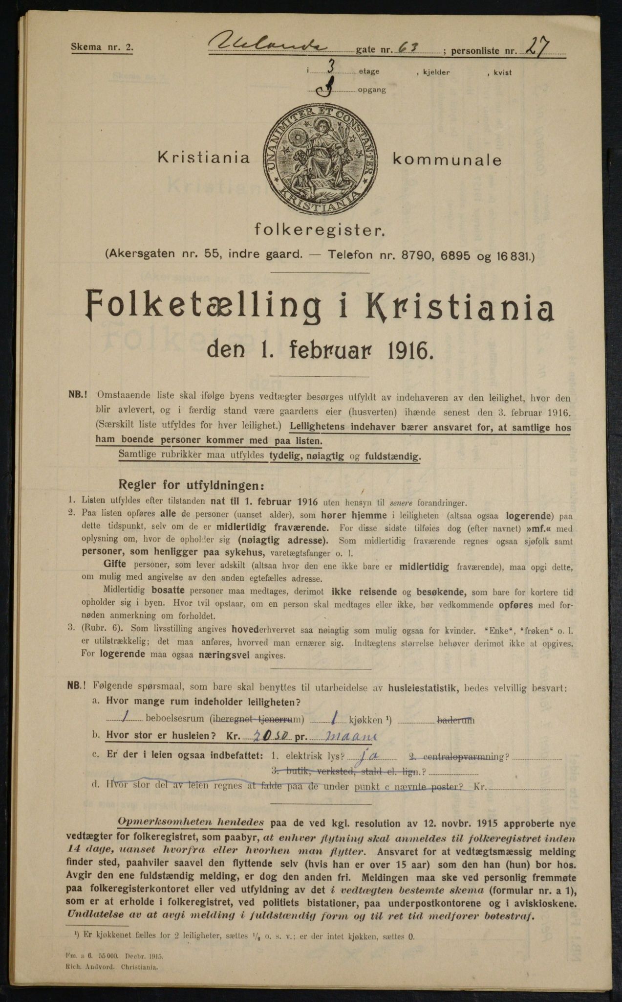 OBA, Municipal Census 1916 for Kristiania, 1916, p. 122110