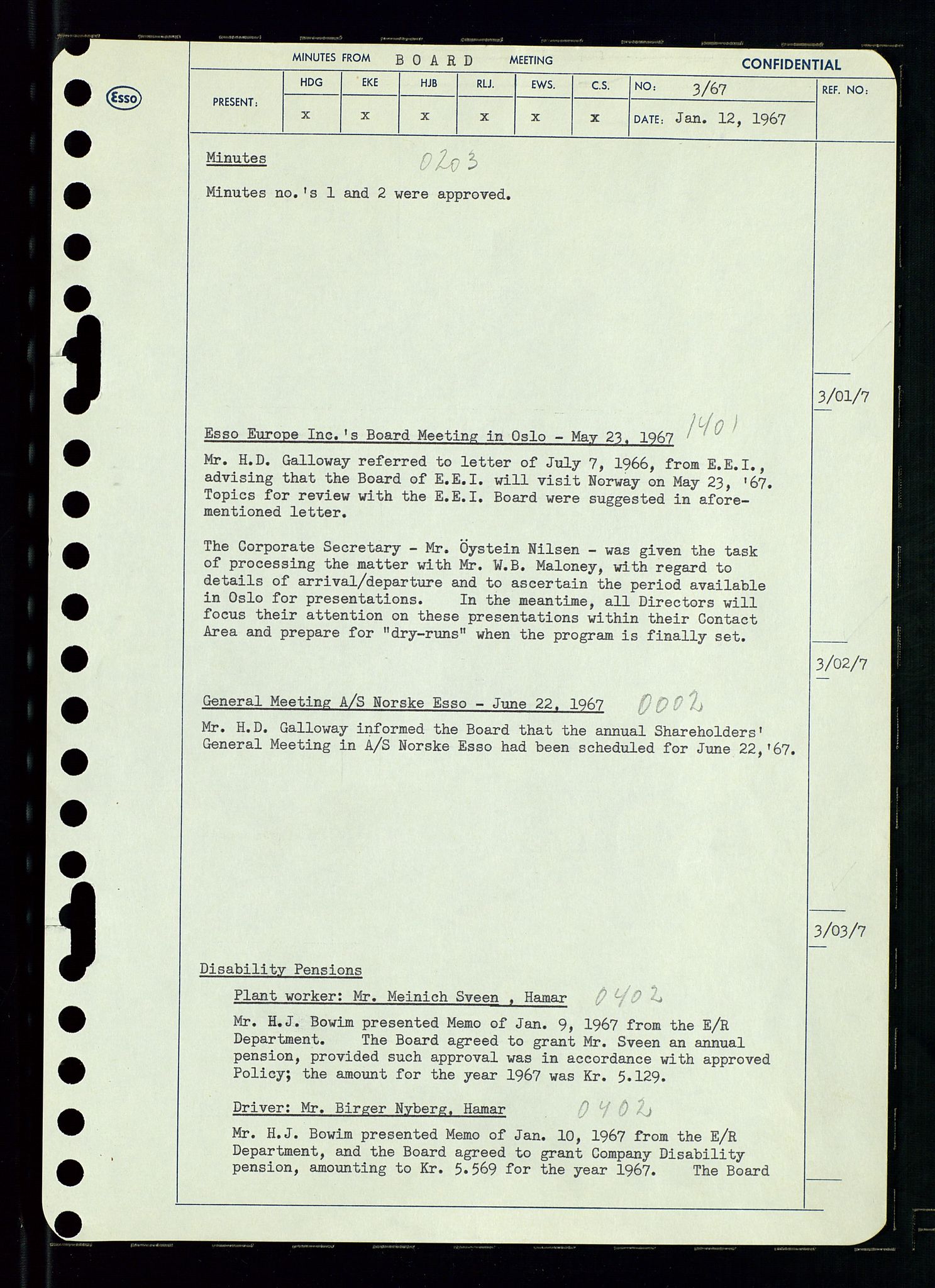 Pa 0982 - Esso Norge A/S, AV/SAST-A-100448/A/Aa/L0002/0003: Den administrerende direksjon Board minutes (styrereferater) / Den administrerende direksjon Board minutes (styrereferater), 1967, p. 6