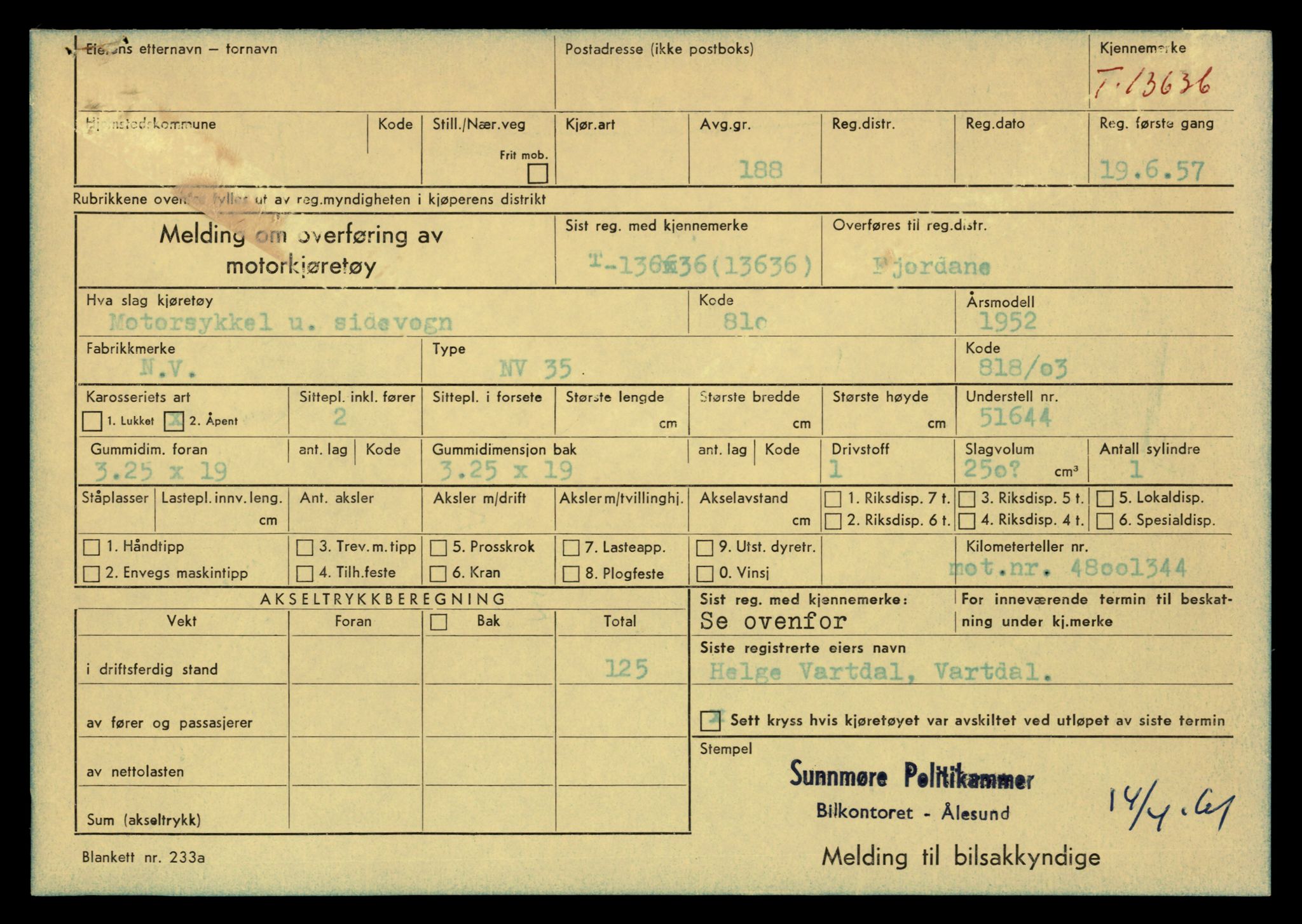 Møre og Romsdal vegkontor - Ålesund trafikkstasjon, AV/SAT-A-4099/F/Fe/L0040: Registreringskort for kjøretøy T 13531 - T 13709, 1927-1998, p. 1813