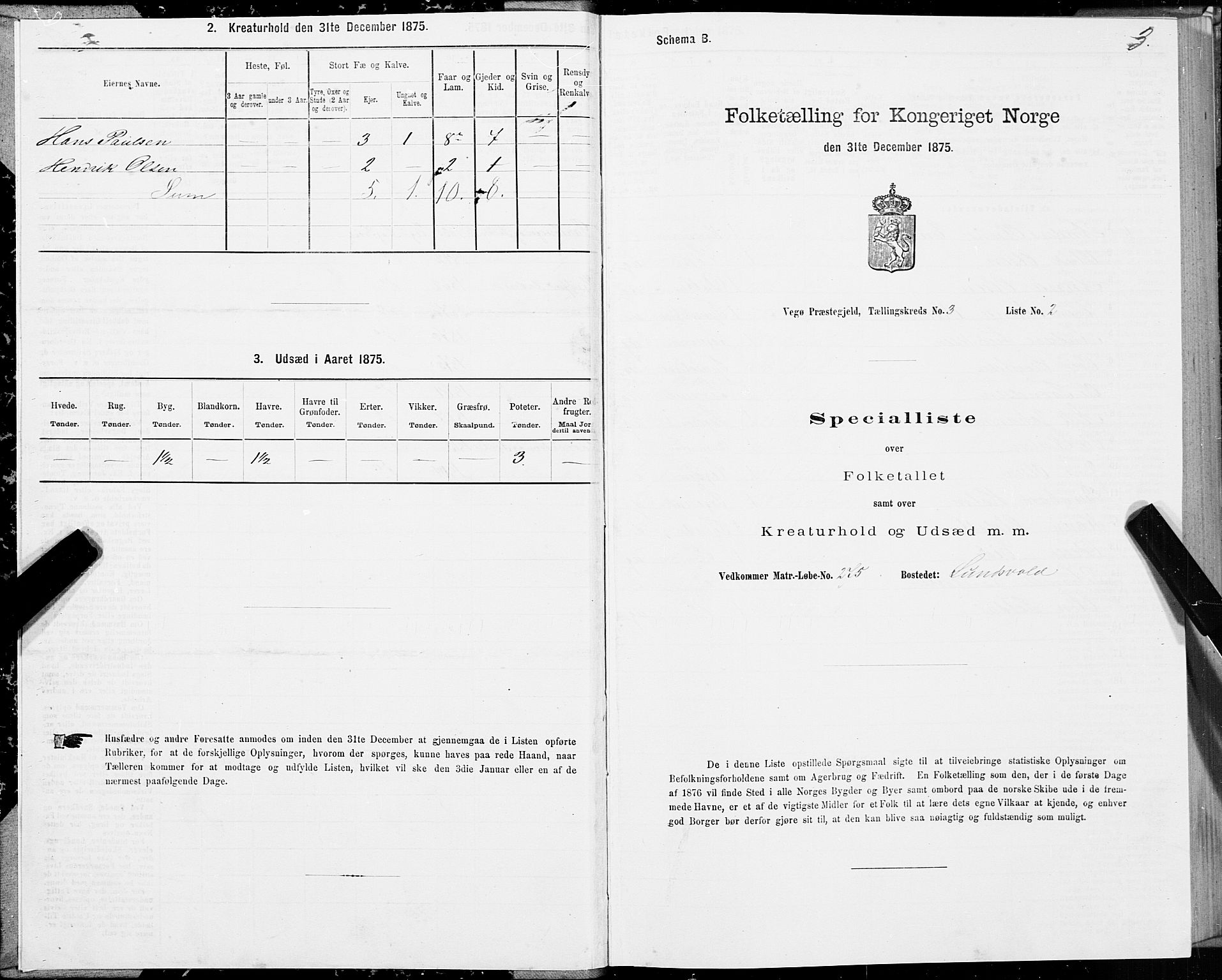 SAT, 1875 census for 1815P Vega, 1875, p. 2003