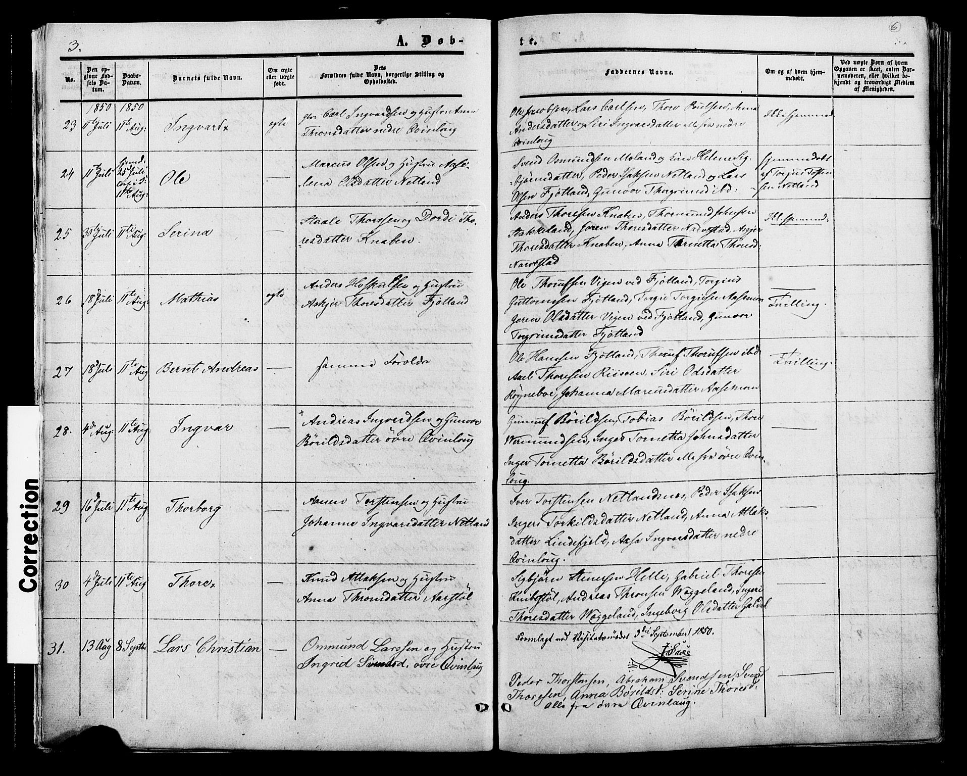 Fjotland sokneprestkontor, AV/SAK-1111-0010/F/Fa/L0001: Parish register (official) no. A 1, 1850-1879, p. 6