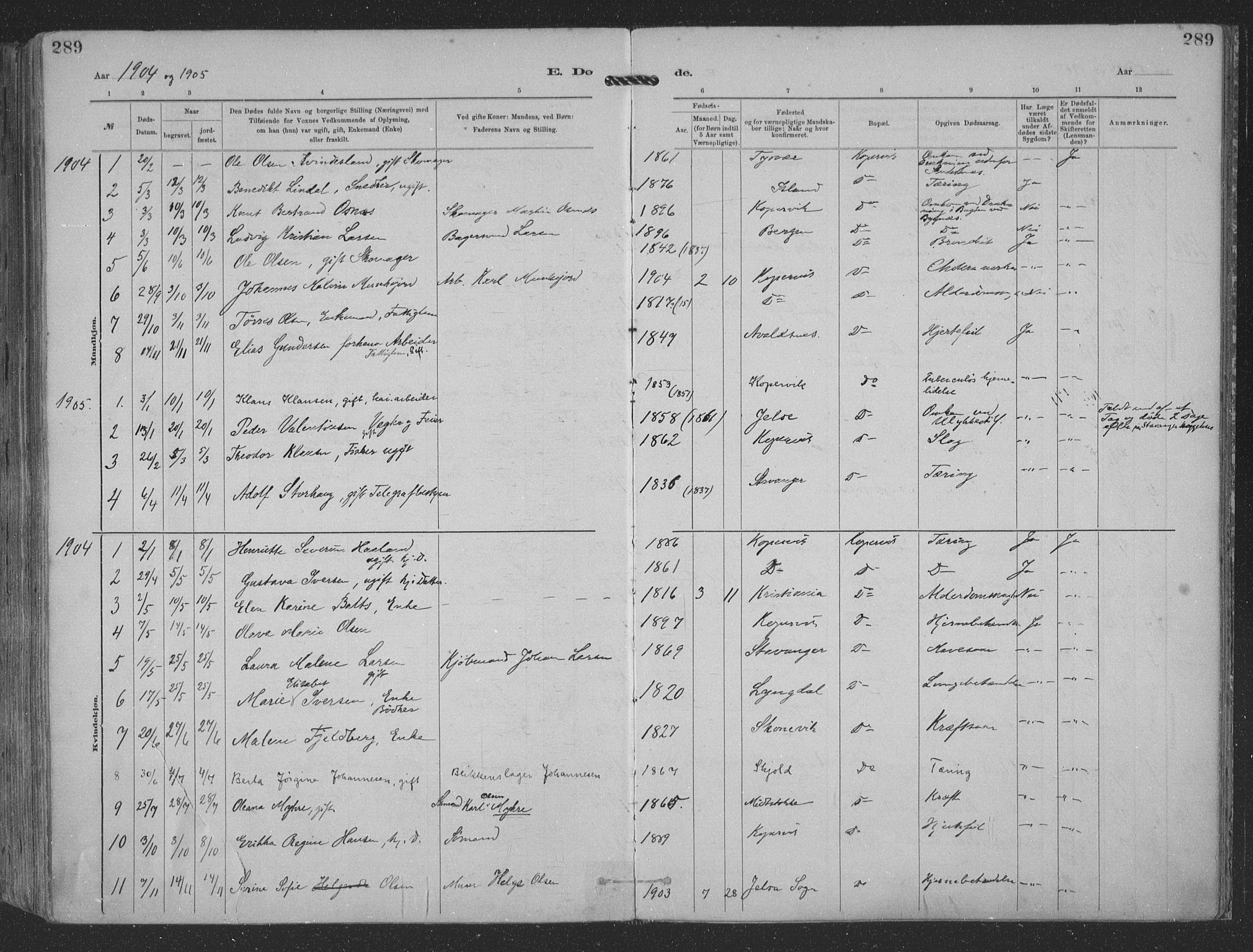 Kopervik sokneprestkontor, AV/SAST-A-101850/H/Ha/Haa/L0001: Parish register (official) no. A 1, 1880-1919, p. 289