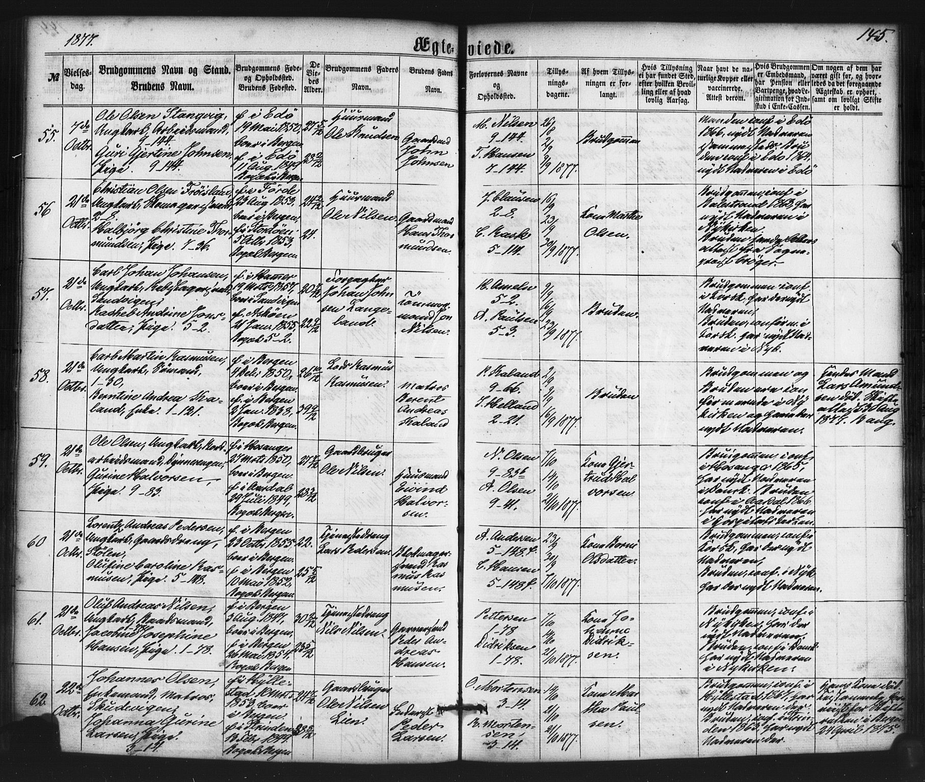 Nykirken Sokneprestembete, AV/SAB-A-77101/H/Haa/L0032: Parish register (official) no. D 2, 1861-1883, p. 145