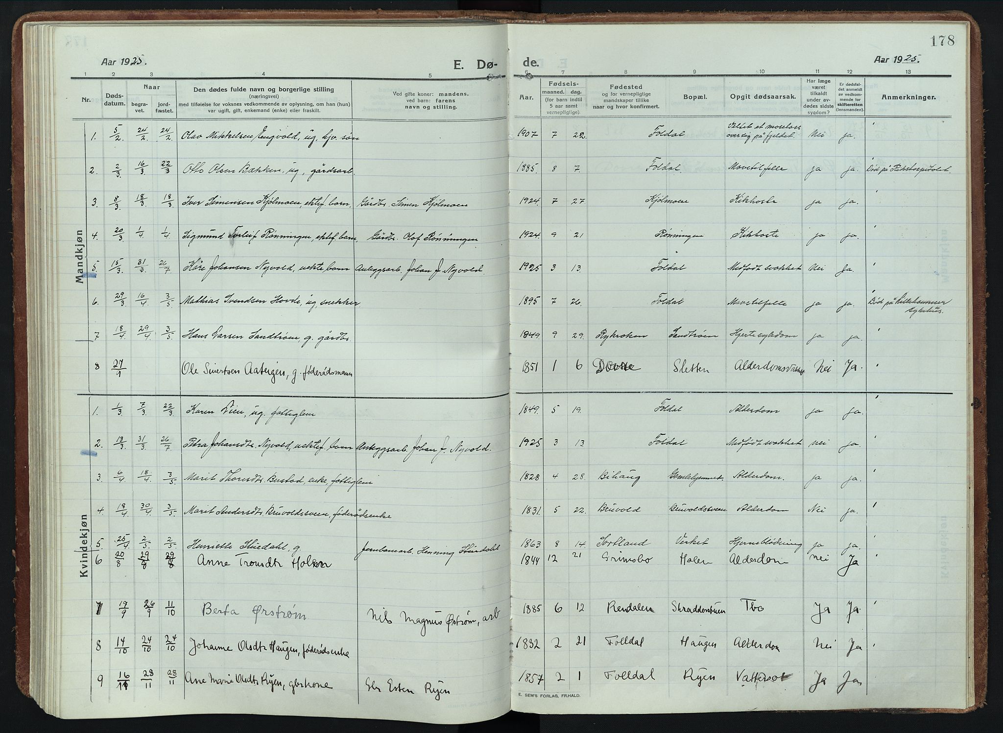 Alvdal prestekontor, AV/SAH-PREST-060/H/Ha/Haa/L0005: Parish register (official) no. 5, 1913-1930, p. 178