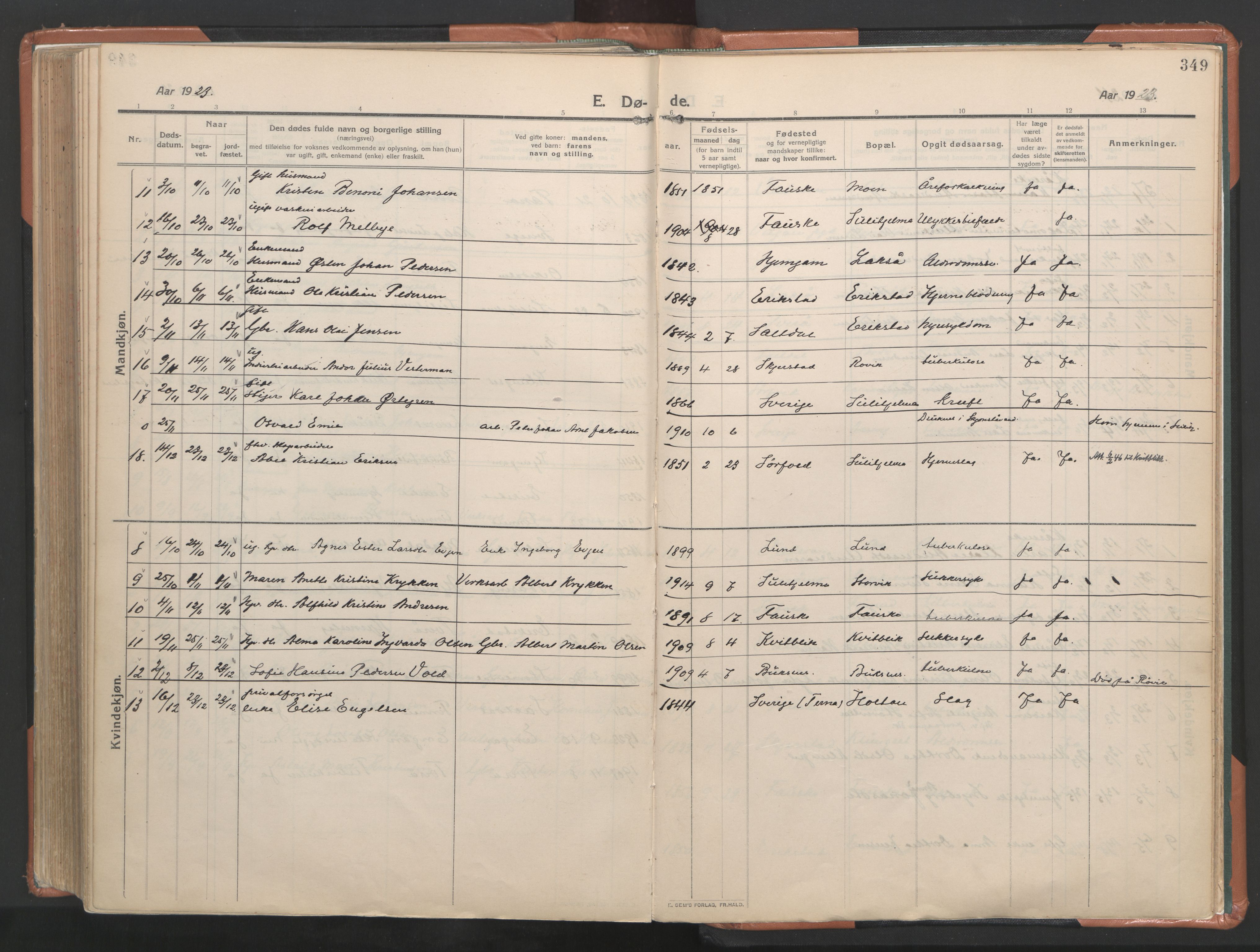 Ministerialprotokoller, klokkerbøker og fødselsregistre - Nordland, SAT/A-1459/849/L0698: Parish register (official) no. 849A09, 1911-1924, p. 349
