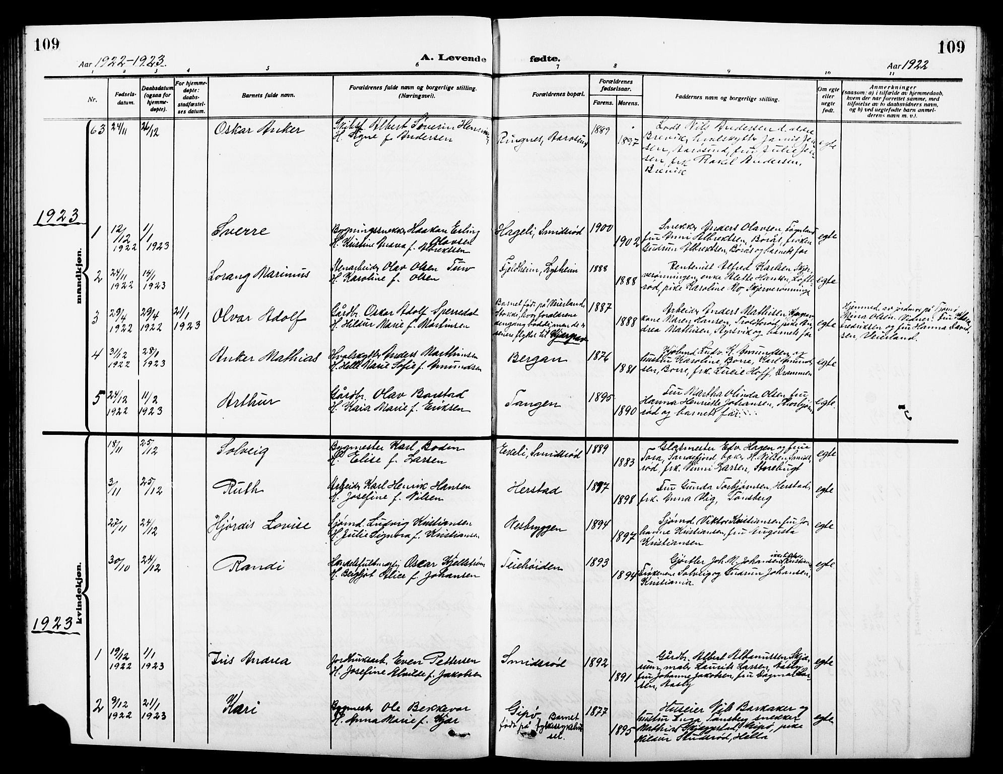 Nøtterøy kirkebøker, AV/SAKO-A-354/G/Ga/L0005: Parish register (copy) no. I 5, 1910-1924, p. 109
