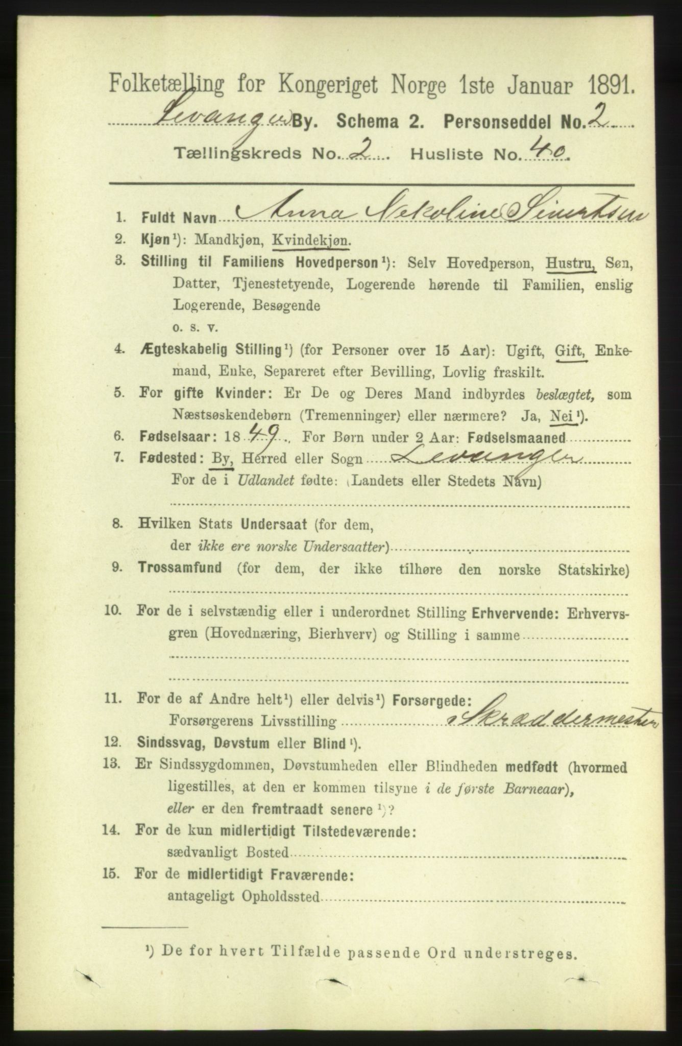 RA, 1891 census for 1701 Levanger, 1891, p. 806