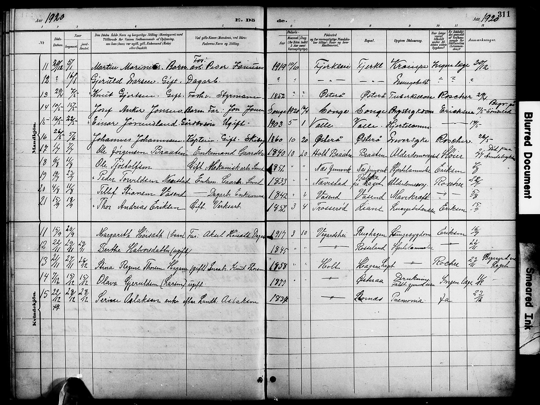 Holt sokneprestkontor, SAK/1111-0021/F/Fb/L0011: Parish register (copy) no. B 11, 1897-1921, p. 311