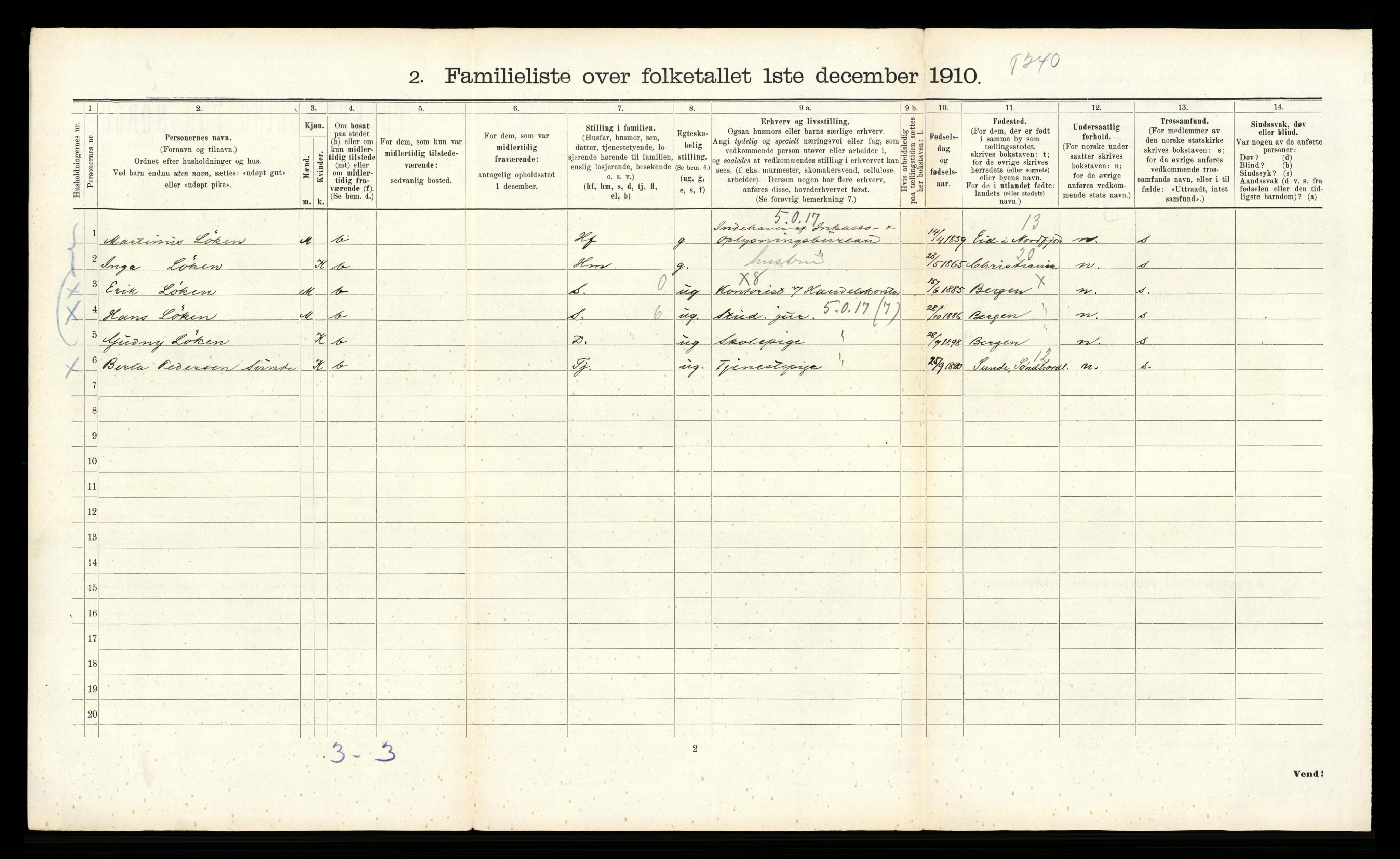 RA, 1910 census for Bergen, 1910, p. 722