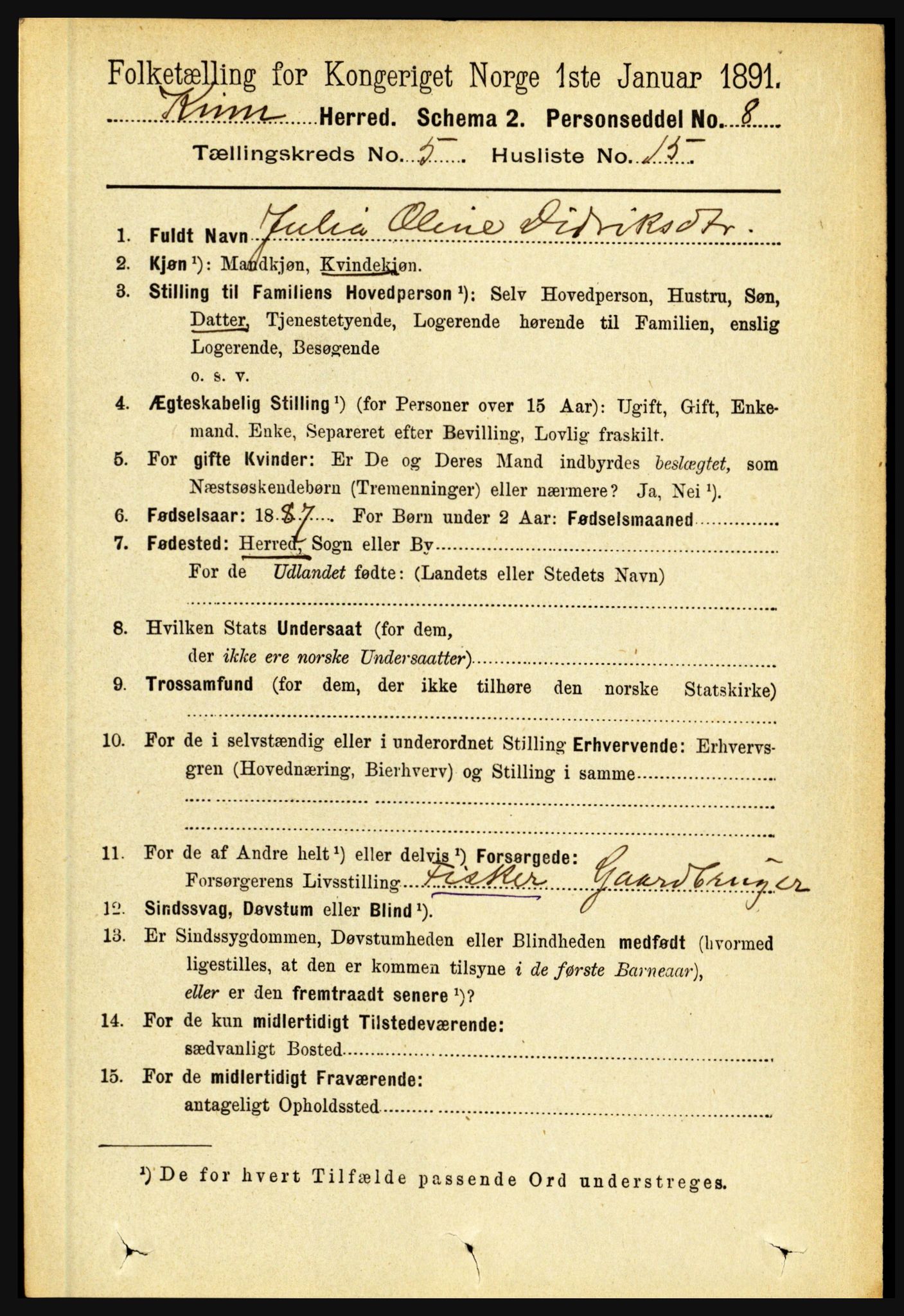 RA, 1891 census for 1437 Kinn, 1891, p. 1908