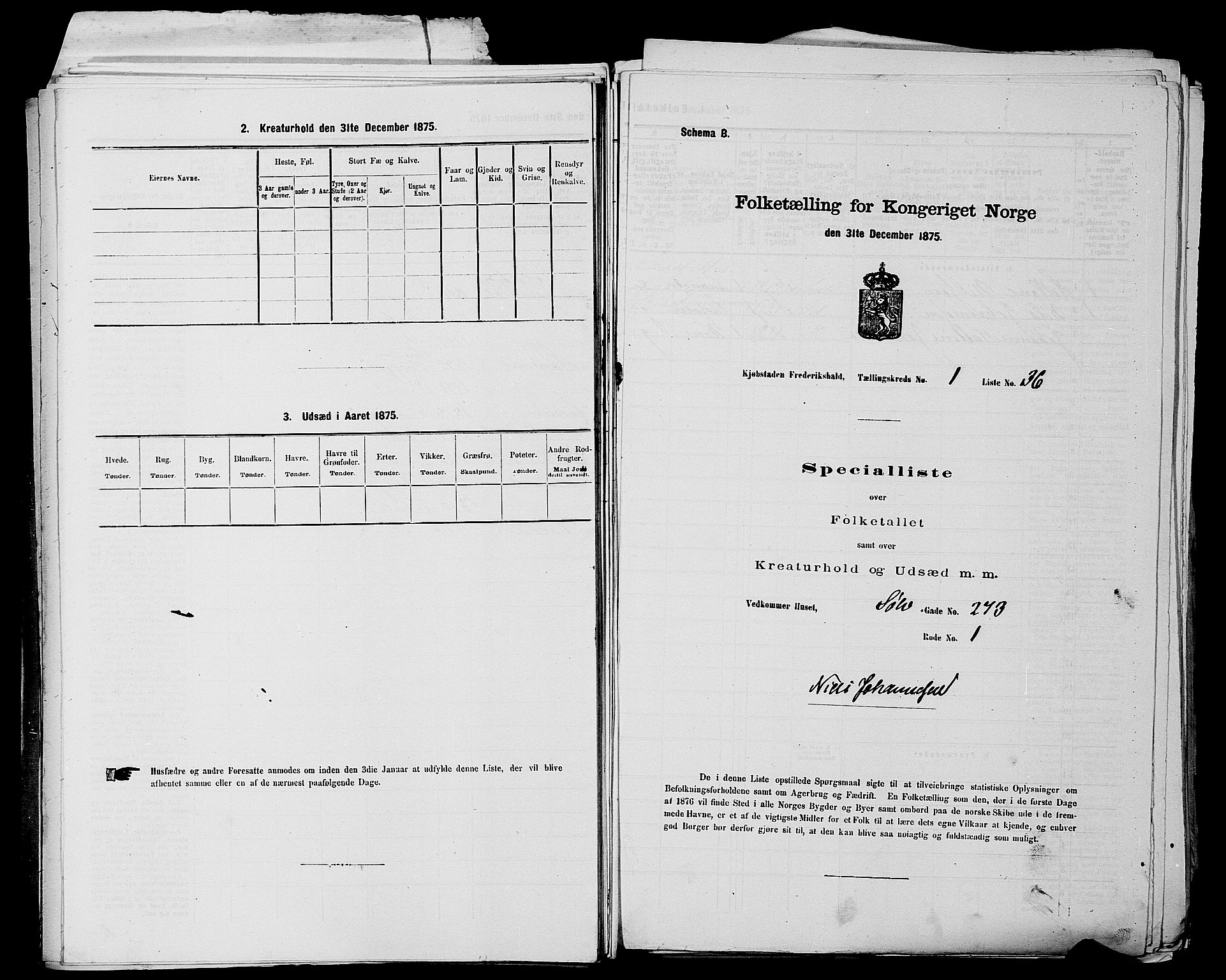 RA, 1875 census for 0101P Fredrikshald, 1875, p. 95