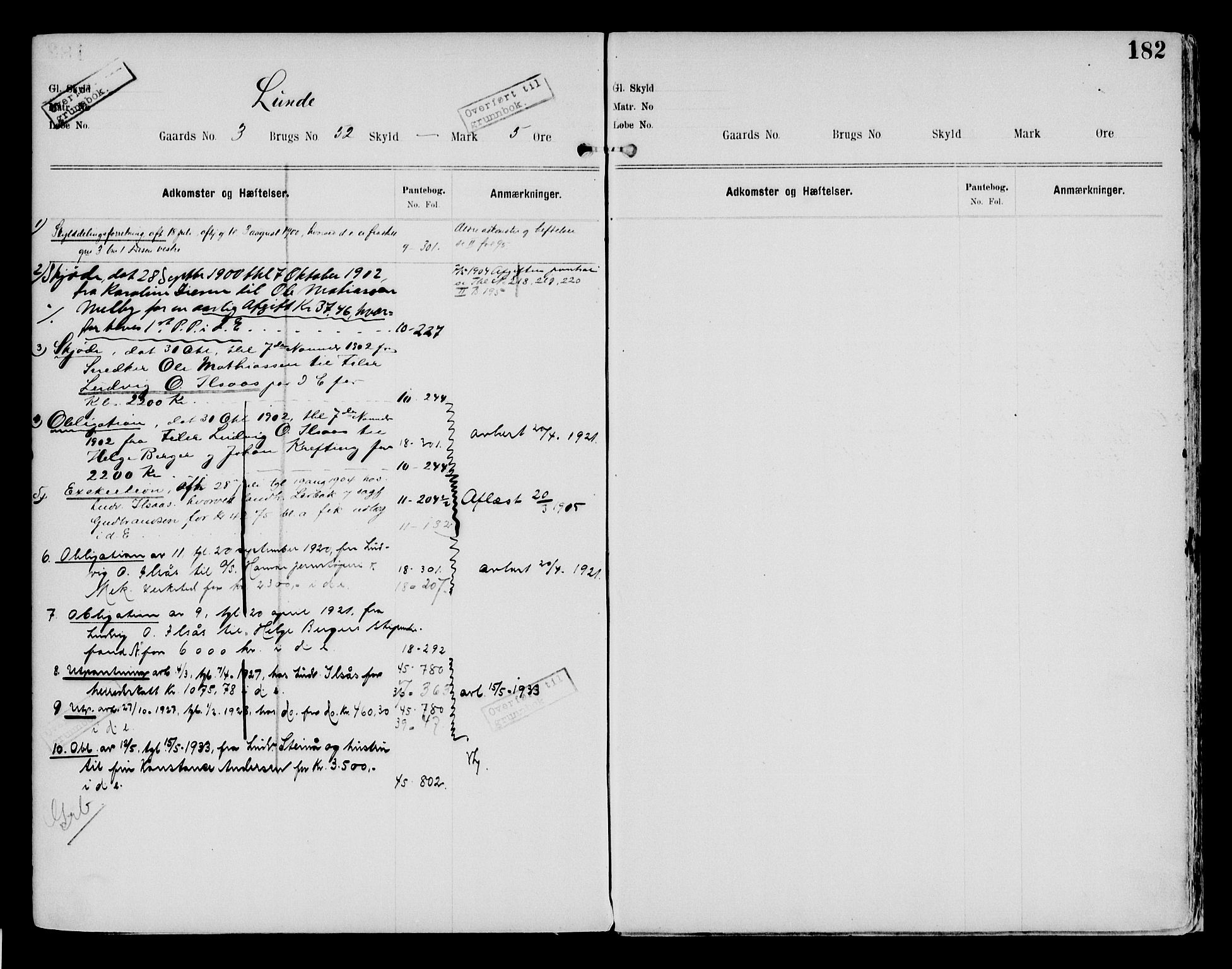 Nord-Hedmark sorenskriveri, SAH/TING-012/H/Ha/Had/Hade/L0002: Mortgage register no. 4.2, 1893-1940, p. 182