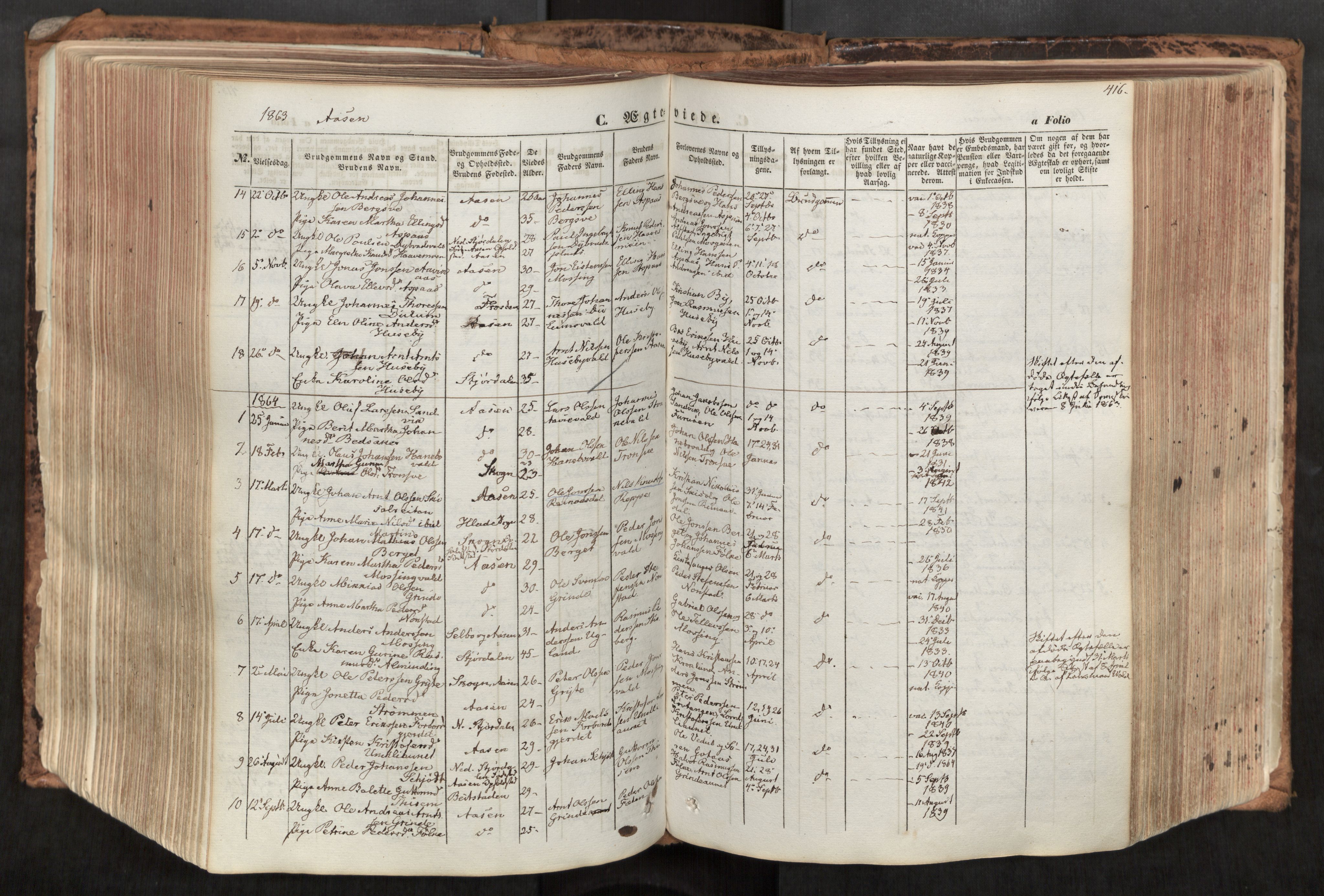 Ministerialprotokoller, klokkerbøker og fødselsregistre - Nord-Trøndelag, SAT/A-1458/713/L0116: Parish register (official) no. 713A07, 1850-1877, p. 416