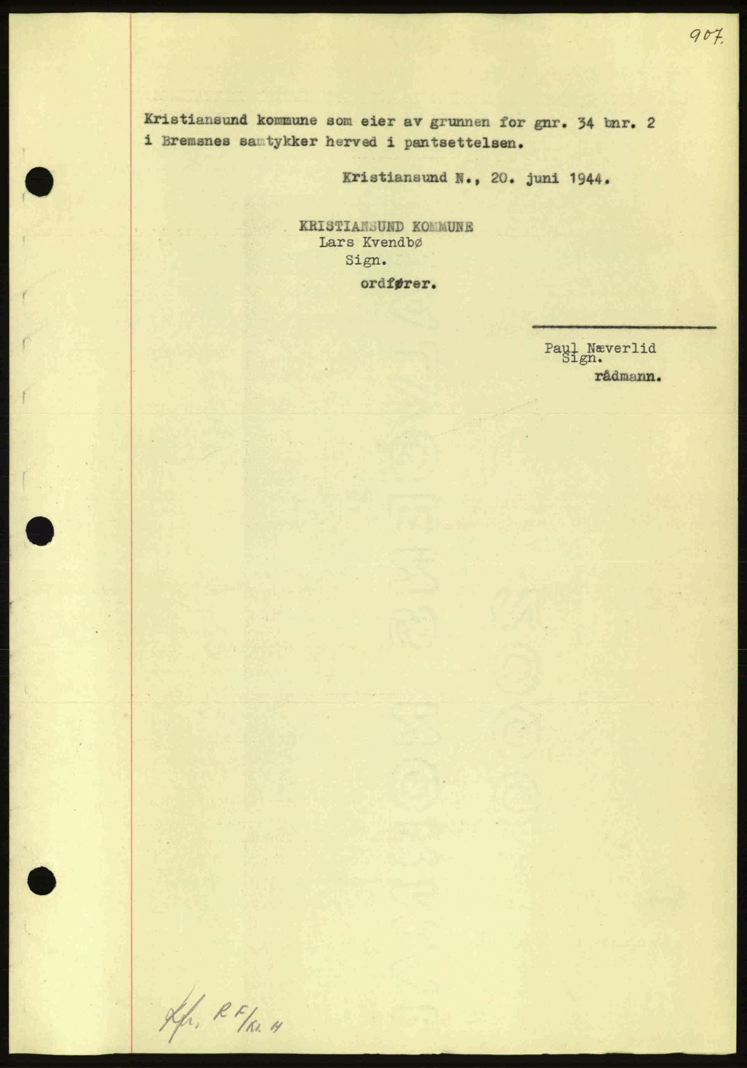 Nordmøre sorenskriveri, AV/SAT-A-4132/1/2/2Ca: Mortgage book no. B91, 1943-1944, Diary no: : 1061/1944