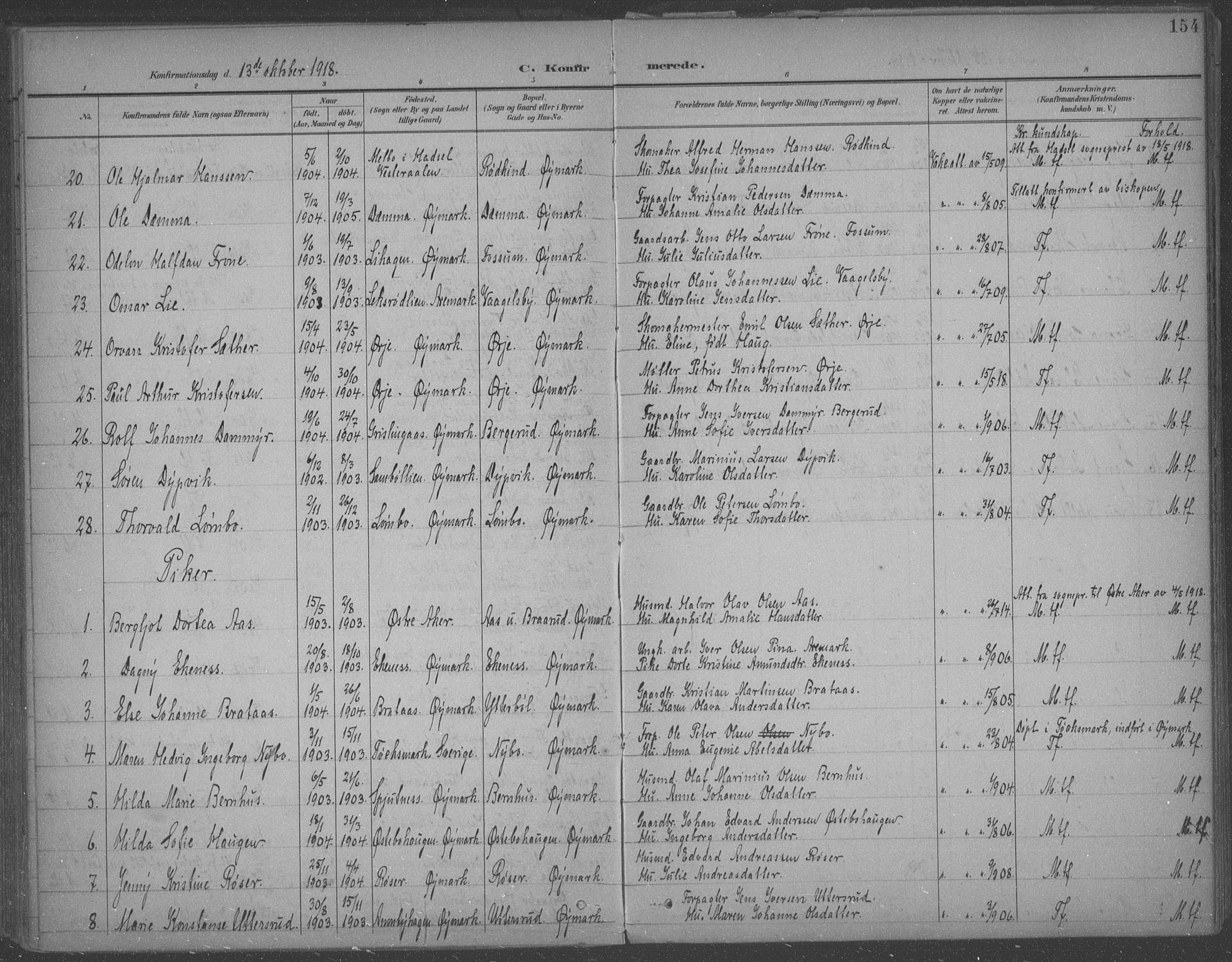 Aremark prestekontor Kirkebøker, SAO/A-10899/F/Fb/L0005: Parish register (official) no. II 5, 1895-1919, p. 154