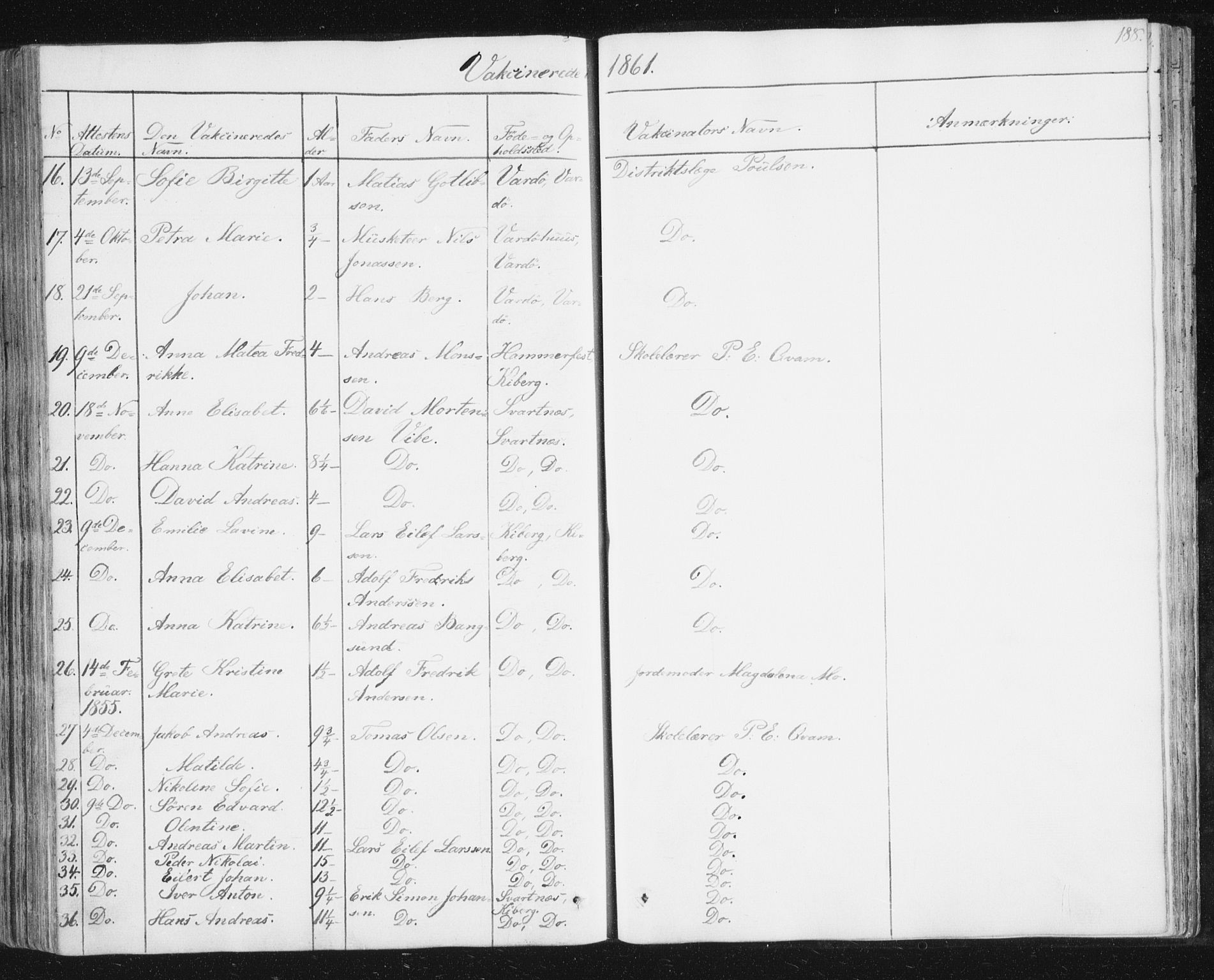 Vardø sokneprestkontor, AV/SATØ-S-1332/H/Ha/L0003kirke: Parish register (official) no. 3, 1843-1861, p. 188