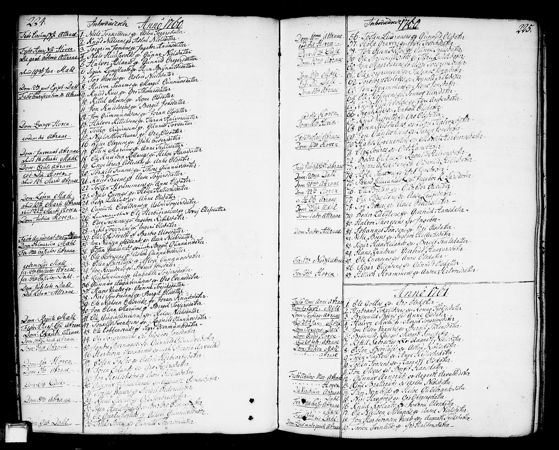Tinn kirkebøker, SAKO/A-308/F/Fa/L0002: Parish register (official) no. I 2, 1757-1810, p. 224-225