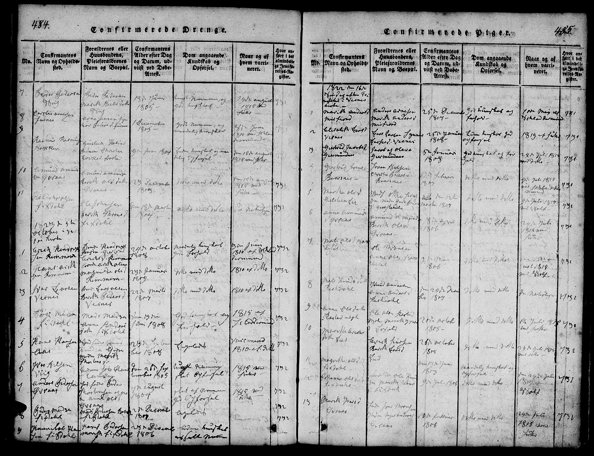 Ministerialprotokoller, klokkerbøker og fødselsregistre - Møre og Romsdal, AV/SAT-A-1454/539/L0528: Parish register (official) no. 539A01, 1818-1847, p. 484-485