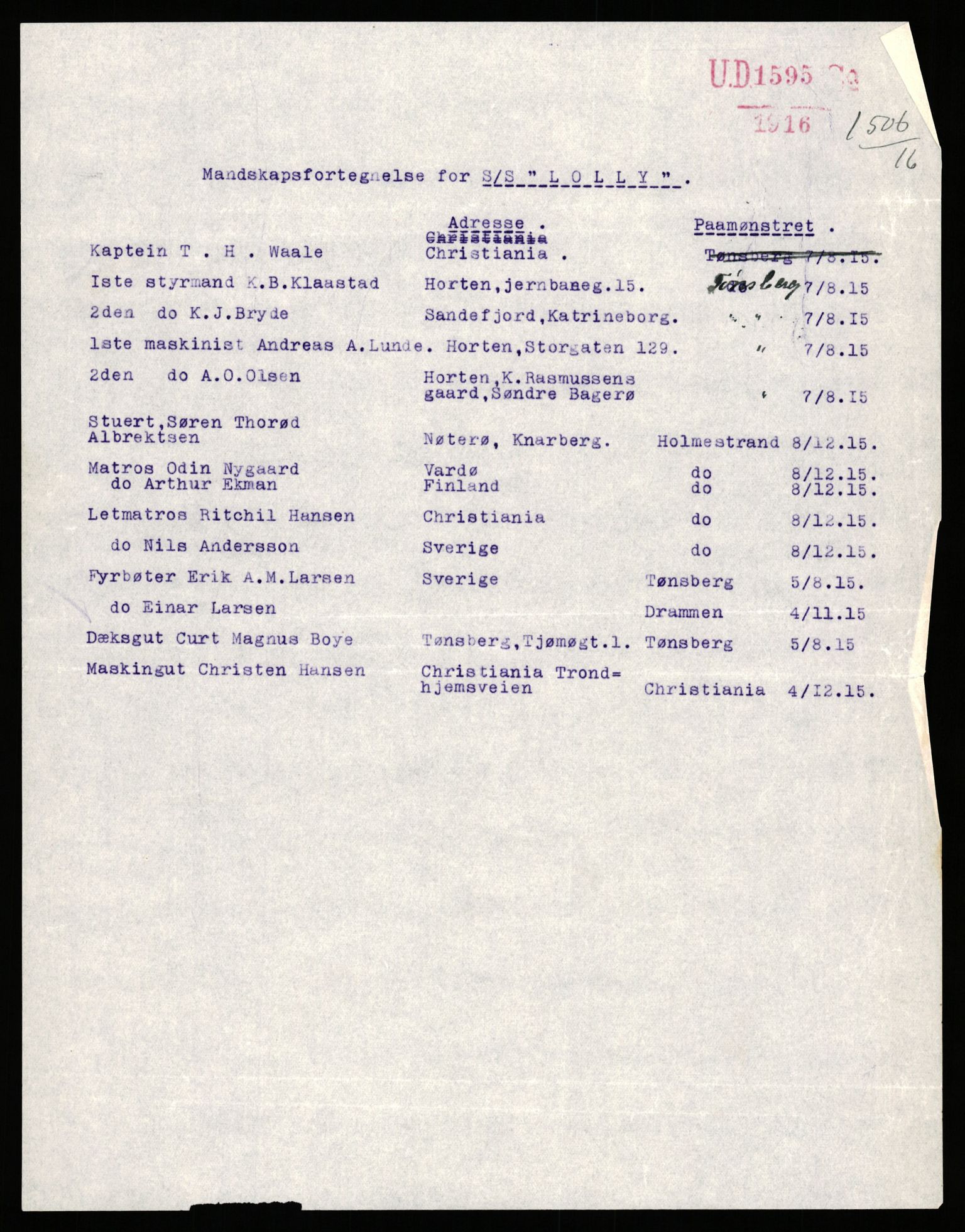 Handelsdepartementet, Sjøfartsavdelingen, 1. sjømannskontor, AV/RA-S-1405/D/Dm/L0010: Forliste skip Lar - Min, 1906-1920, p. 414