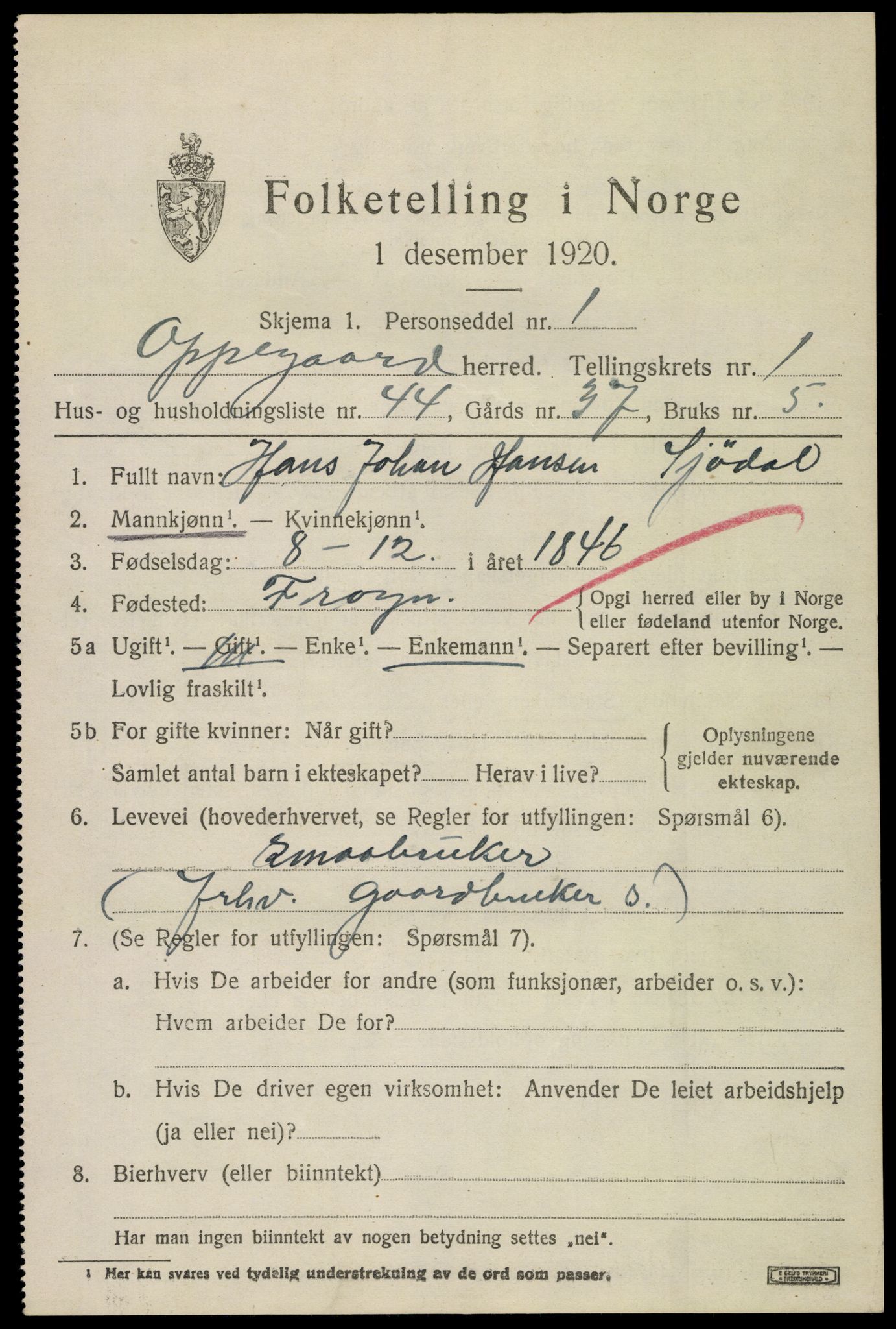 SAO, 1920 census for Oppegård, 1920, p. 1843