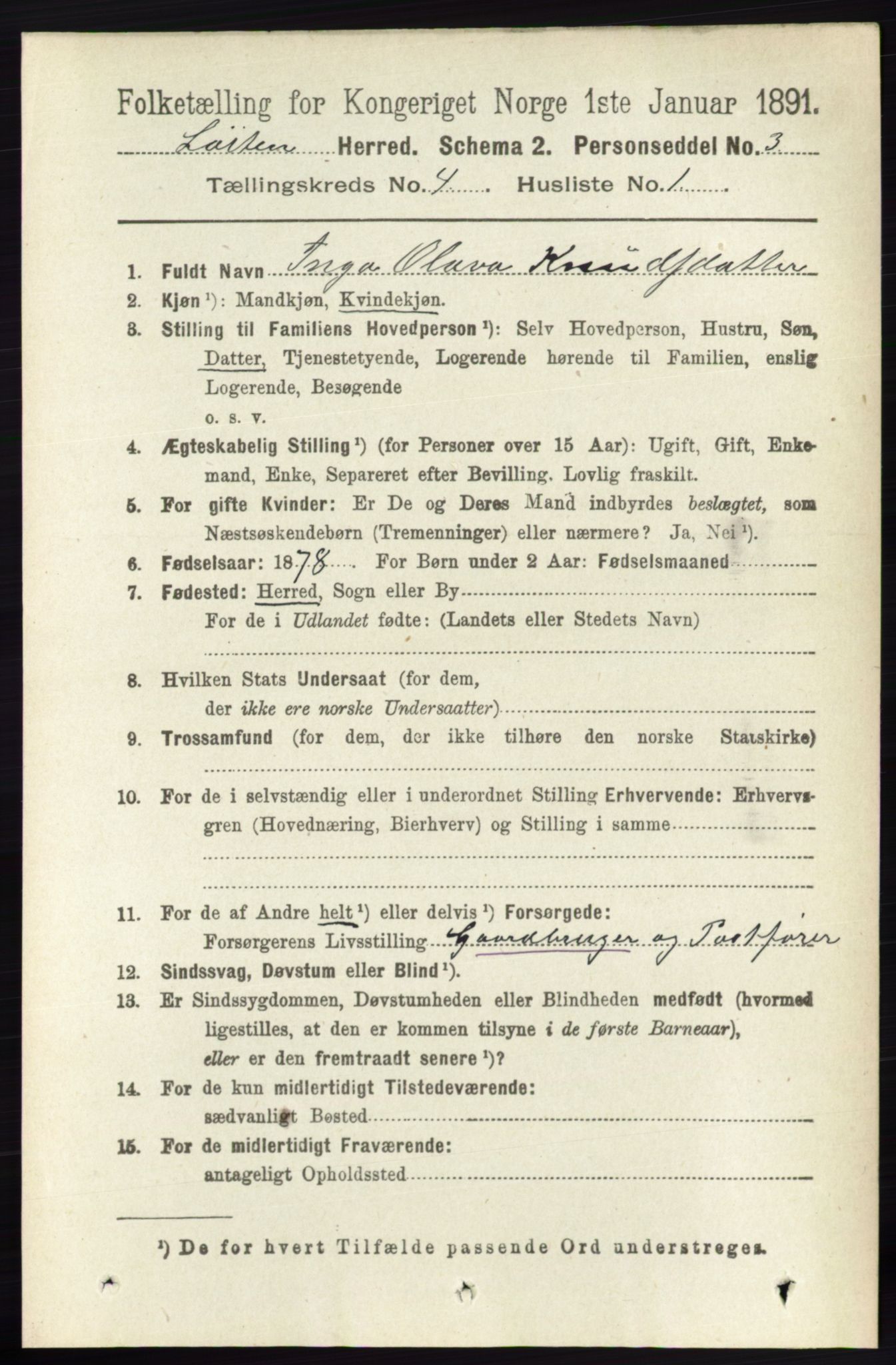 RA, 1891 census for 0415 Løten, 1891, p. 2784