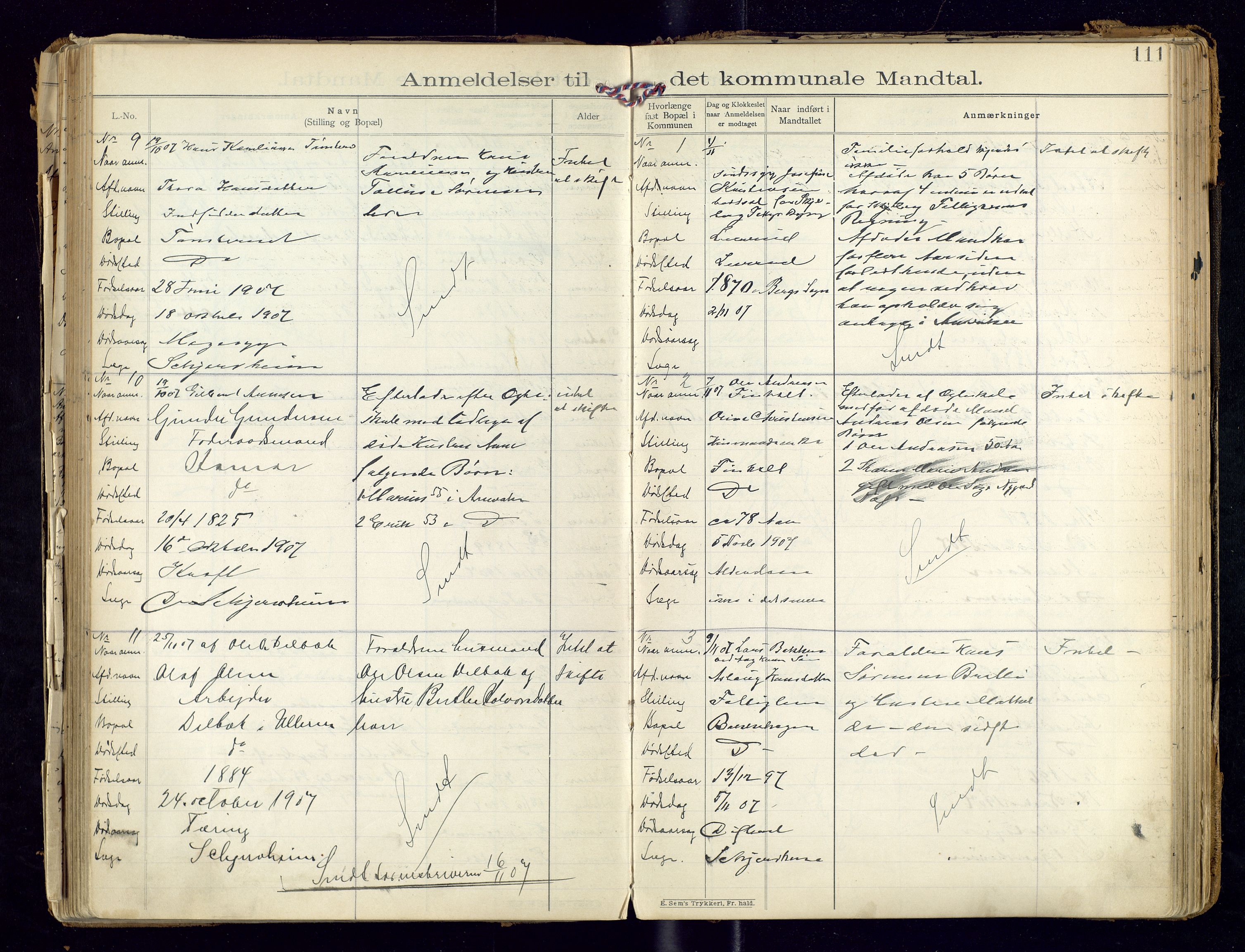 Sør-Odal lensmannskontor, AV/SAH-LHS-022/H/Hb/L0001/0002: Protokoller over anmeldte dødsfall / Protokoll over anmeldte dødsfall, 1901-1913, p. 111