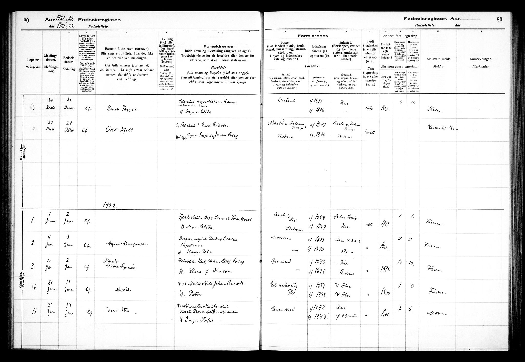 Skedsmo prestekontor Kirkebøker, AV/SAO-A-10033a/J/Ja/L0001: Birth register no. I 1, 1916-1931, p. 80