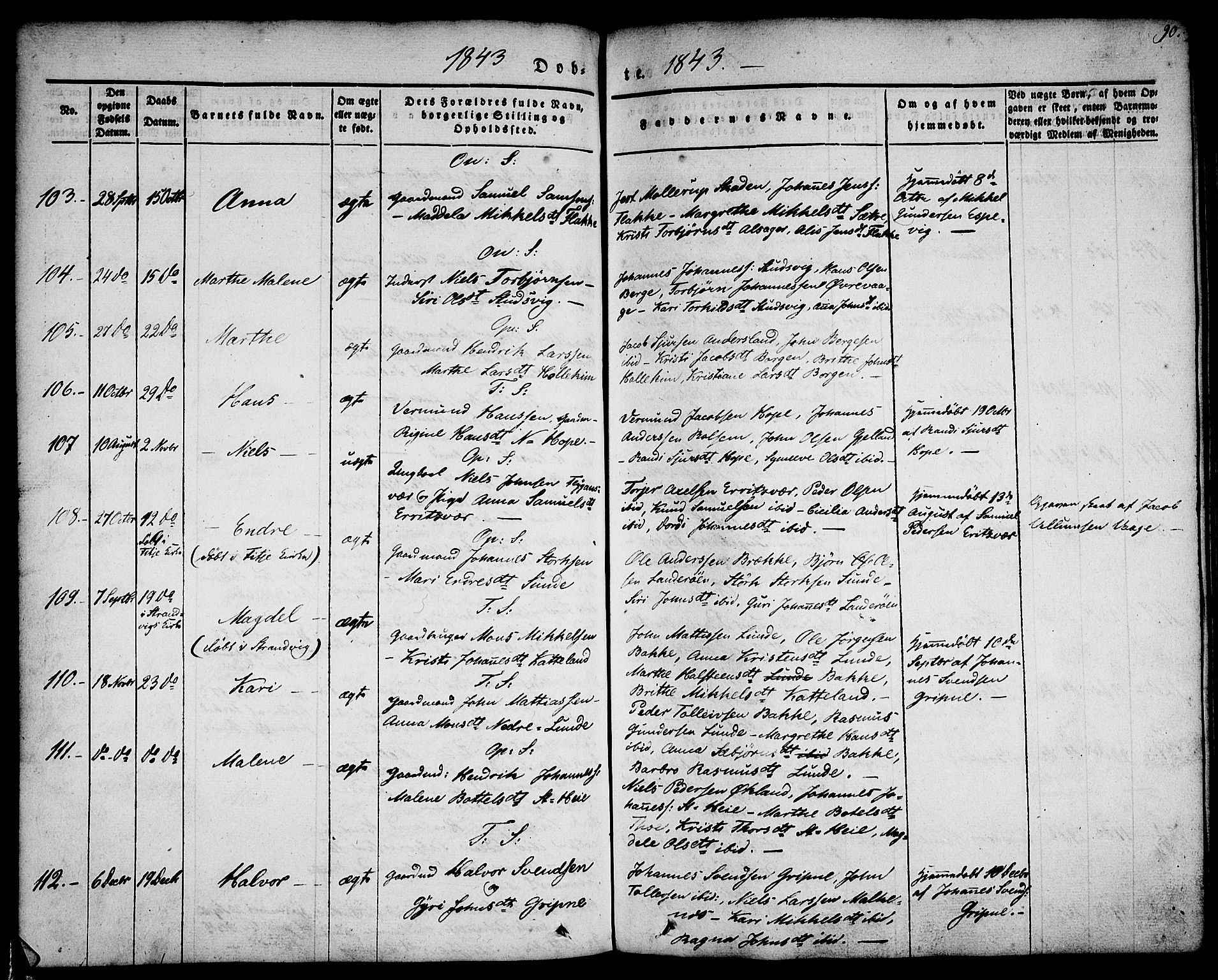 Tysnes sokneprestembete, AV/SAB-A-78601/H/Haa: Parish register (official) no. A 9, 1837-1848, p. 90