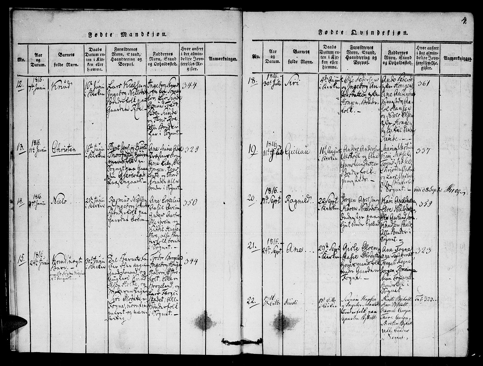 Gjerstad sokneprestkontor, AV/SAK-1111-0014/F/Fa/Faa/L0004: Parish register (official) no. A 4, 1816-1829, p. 4