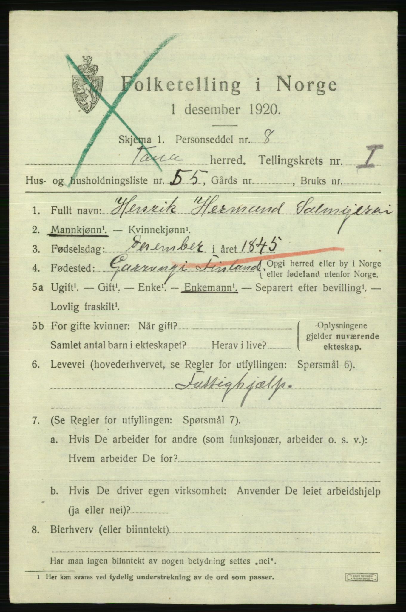 SATØ, 1920 census for Tana, 1920, p. 1156