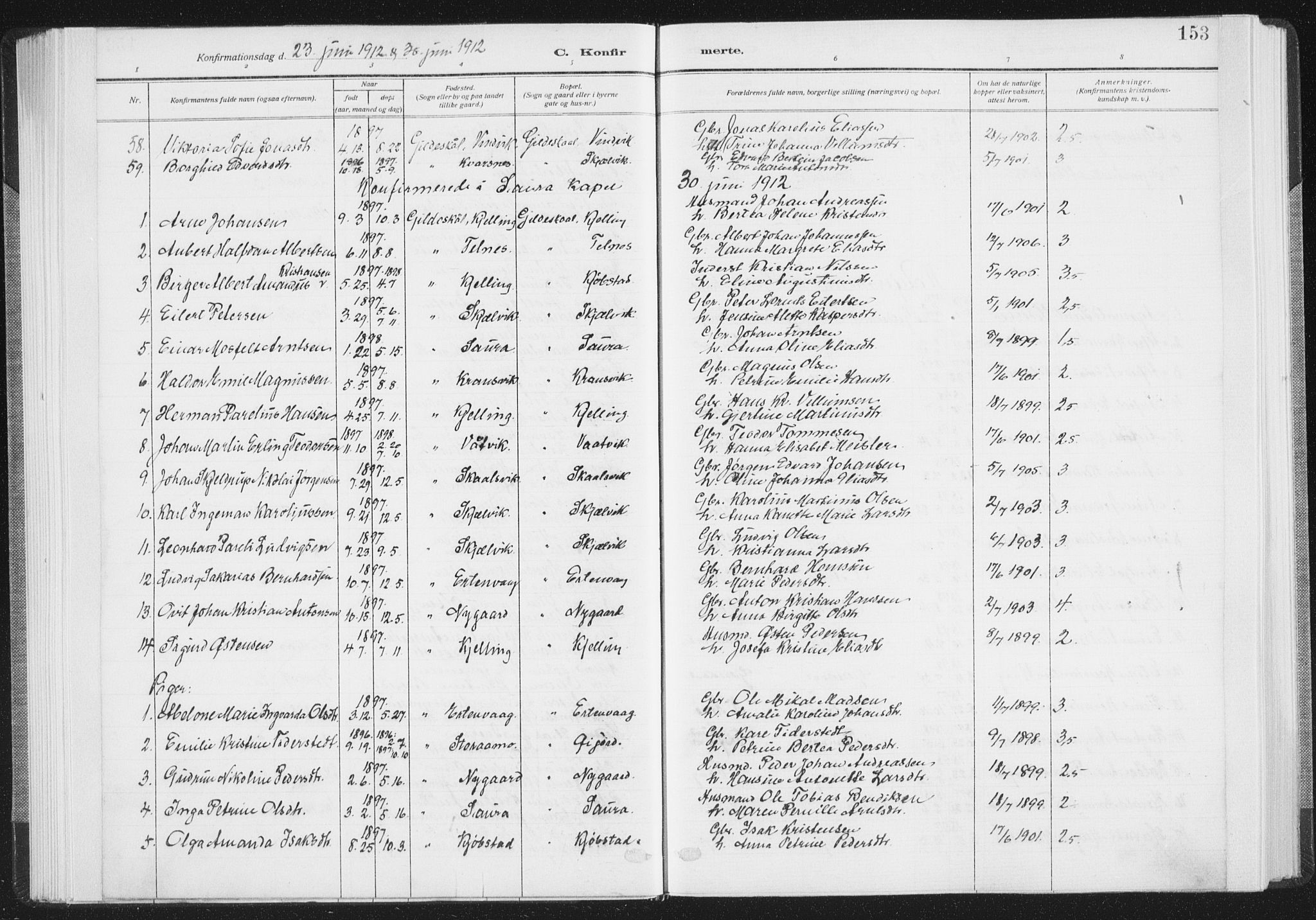 Ministerialprotokoller, klokkerbøker og fødselsregistre - Nordland, SAT/A-1459/805/L0104: Parish register (official) no. 805A09, 1909-1926, p. 153