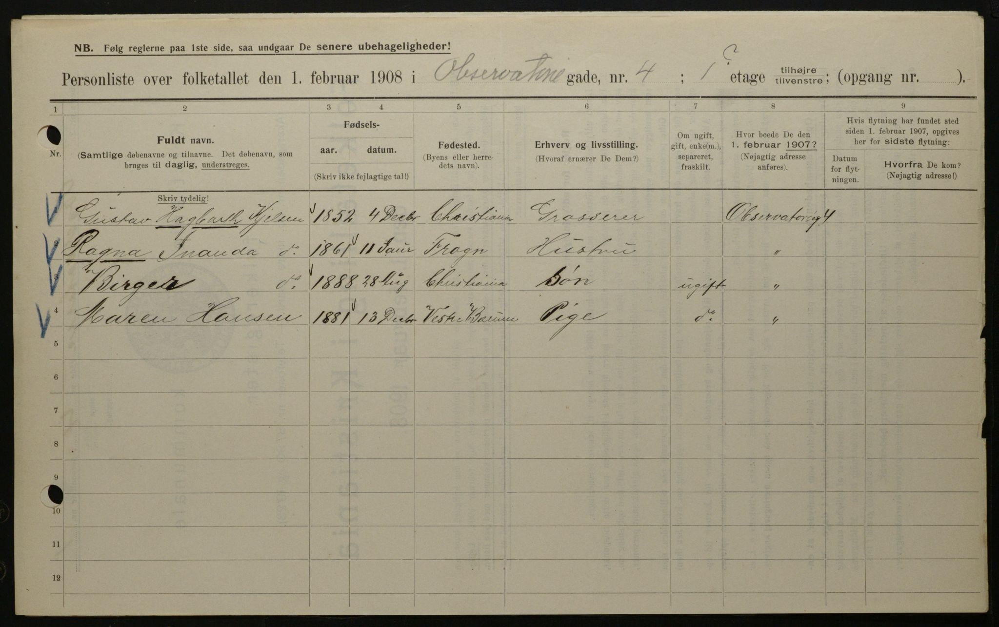 OBA, Municipal Census 1908 for Kristiania, 1908, p. 66670