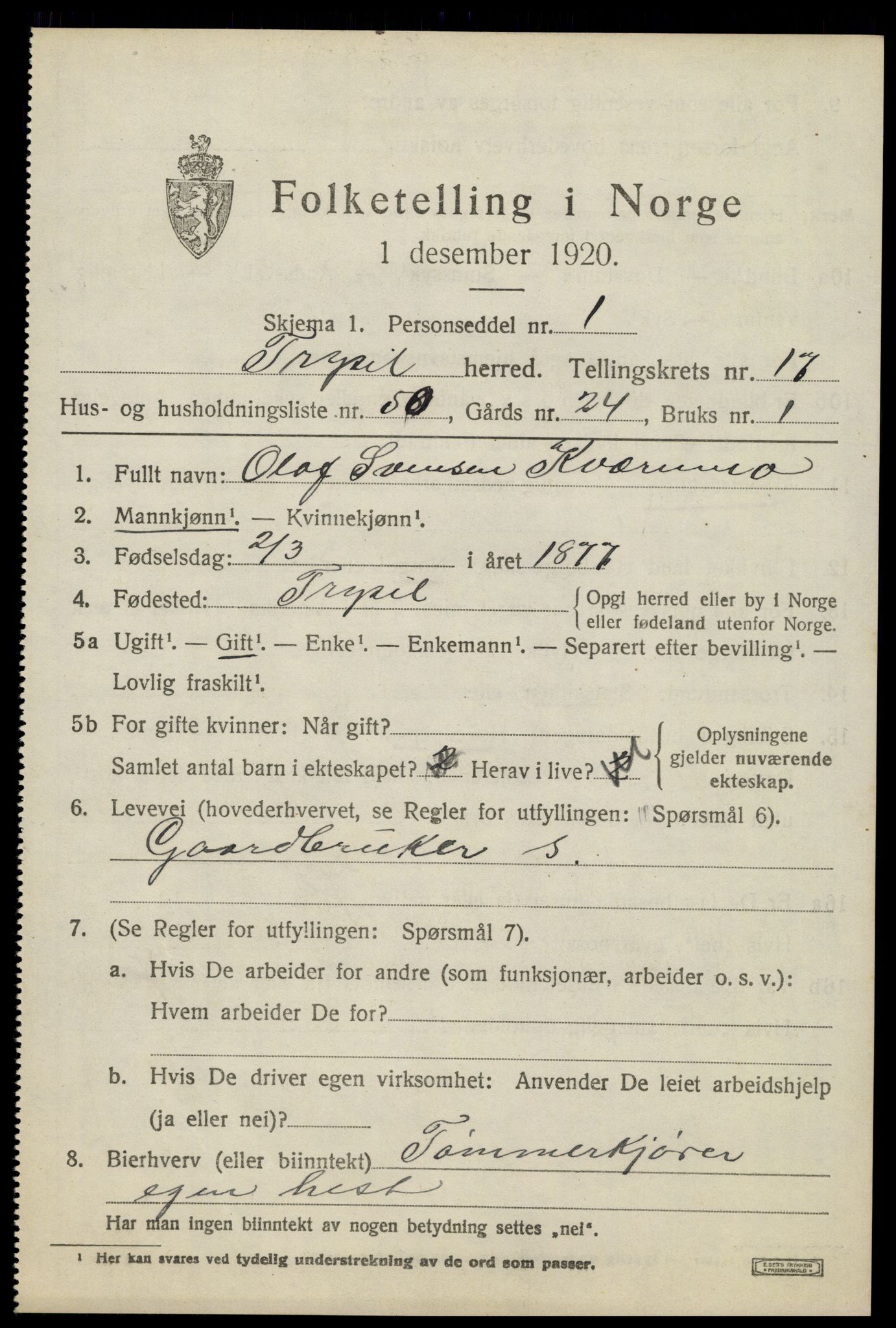 SAH, 1920 census for Trysil, 1920, p. 10759