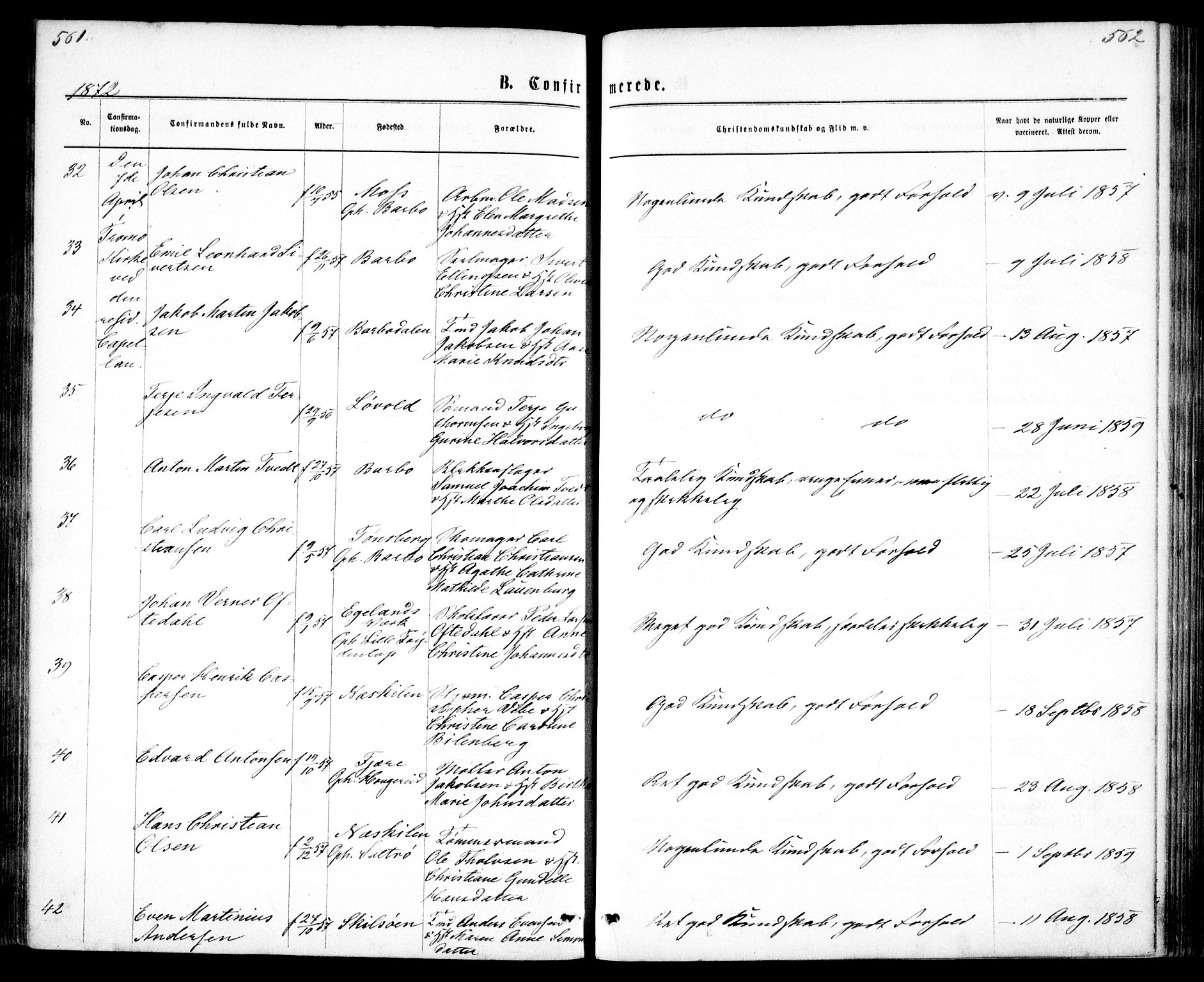 Tromøy sokneprestkontor, AV/SAK-1111-0041/F/Fa/L0008: Parish register (official) no. A 8, 1870-1877, p. 561-562