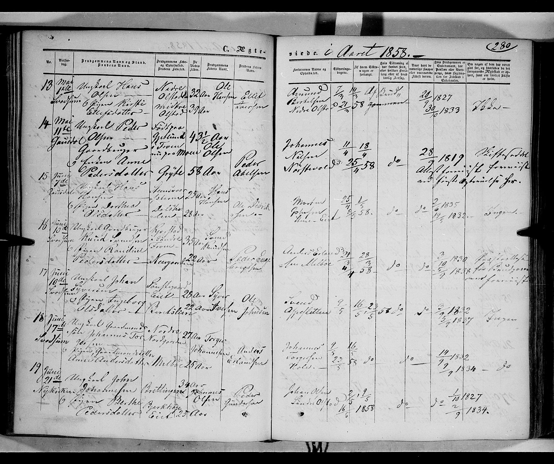 Gausdal prestekontor, SAH/PREST-090/H/Ha/Haa/L0008: Parish register (official) no. 8, 1850-1861, p. 280