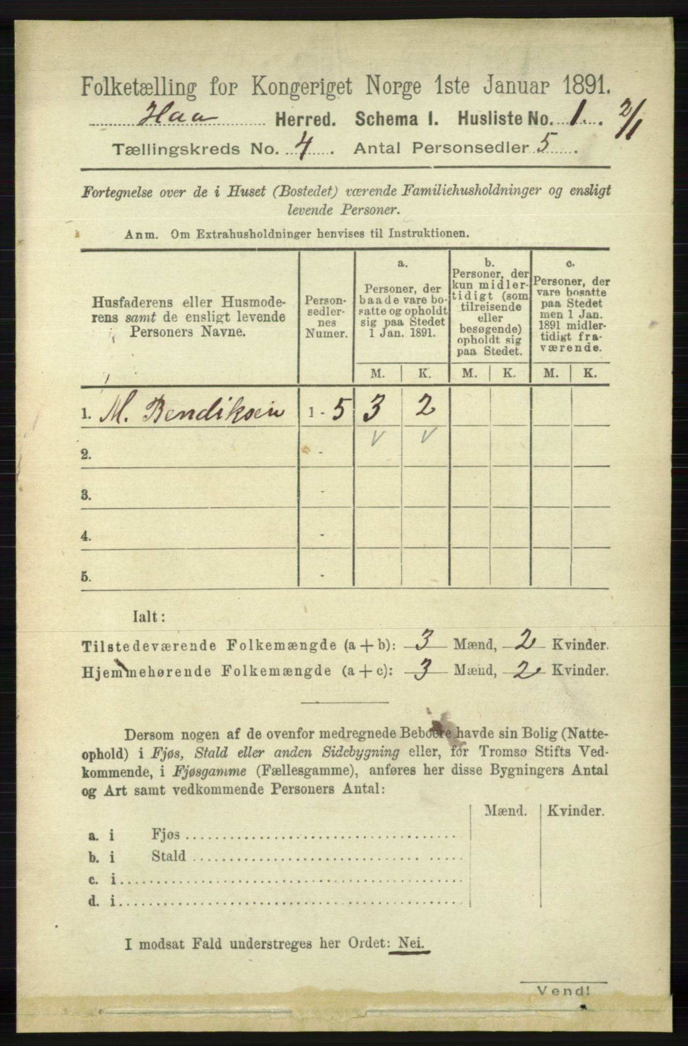 RA, 1891 census for 1119 Hå, 1891, p. 1004