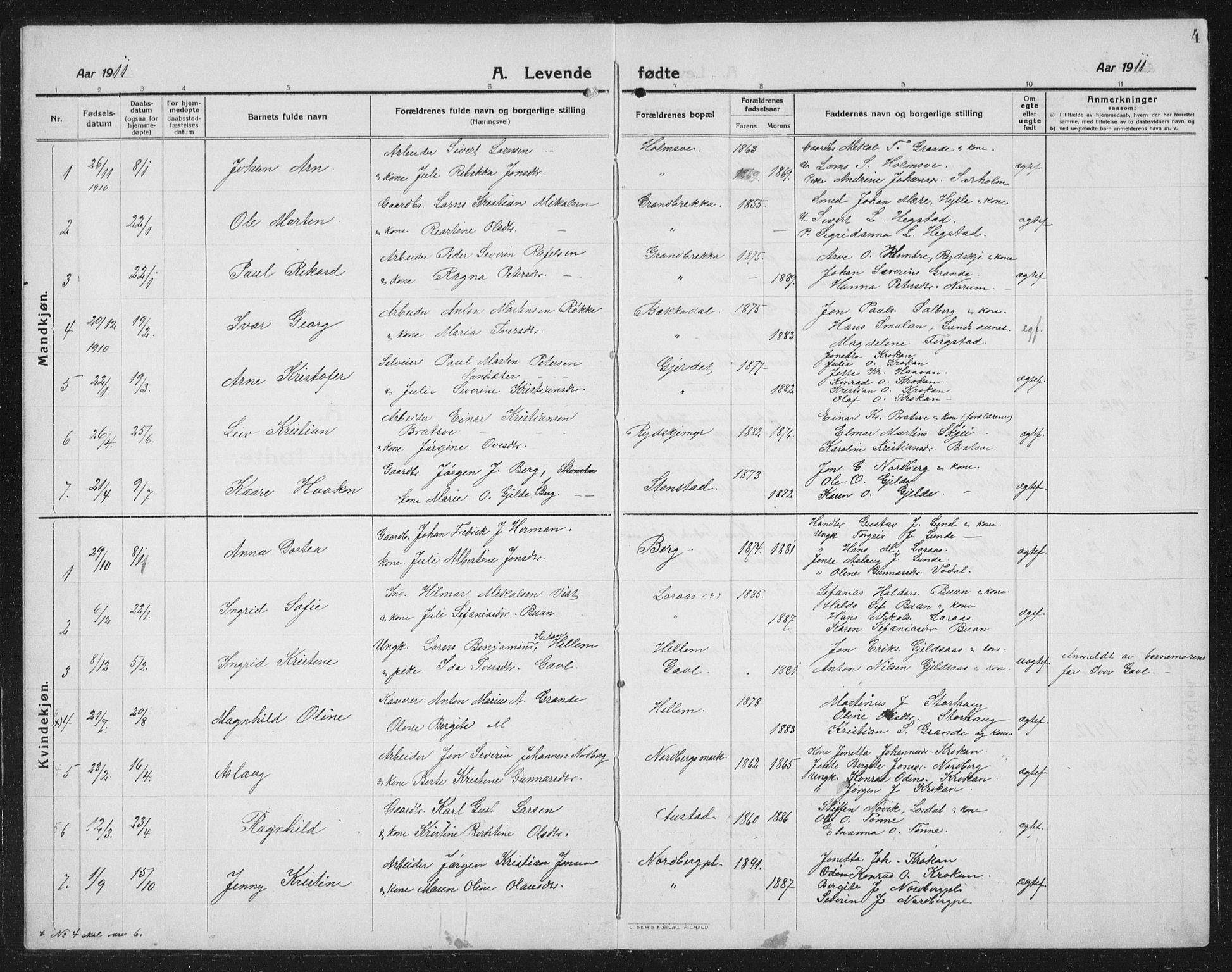 Ministerialprotokoller, klokkerbøker og fødselsregistre - Nord-Trøndelag, SAT/A-1458/731/L0312: Parish register (copy) no. 731C03, 1911-1935, p. 4
