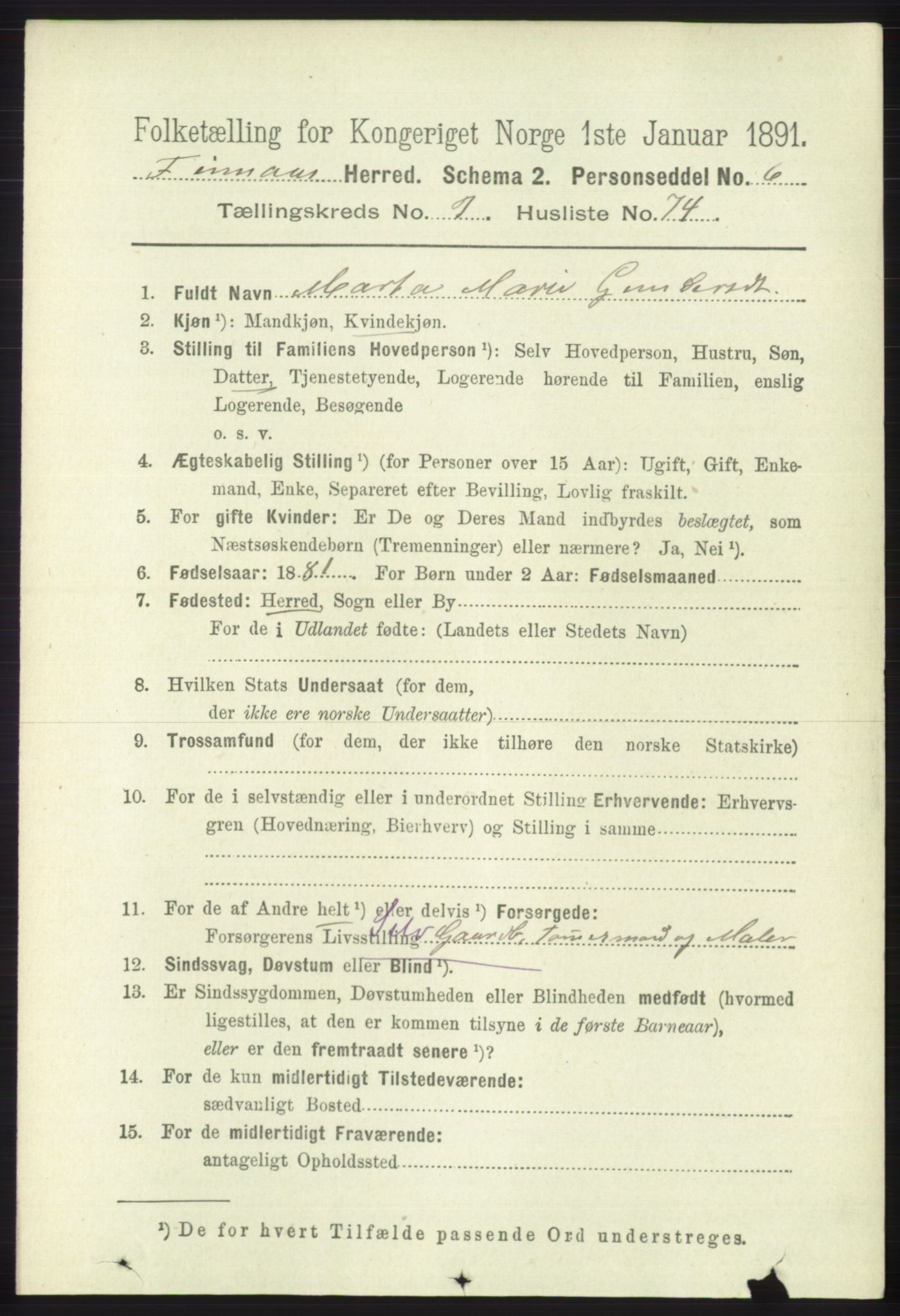 RA, 1891 census for 1218 Finnås, 1891, p. 4416