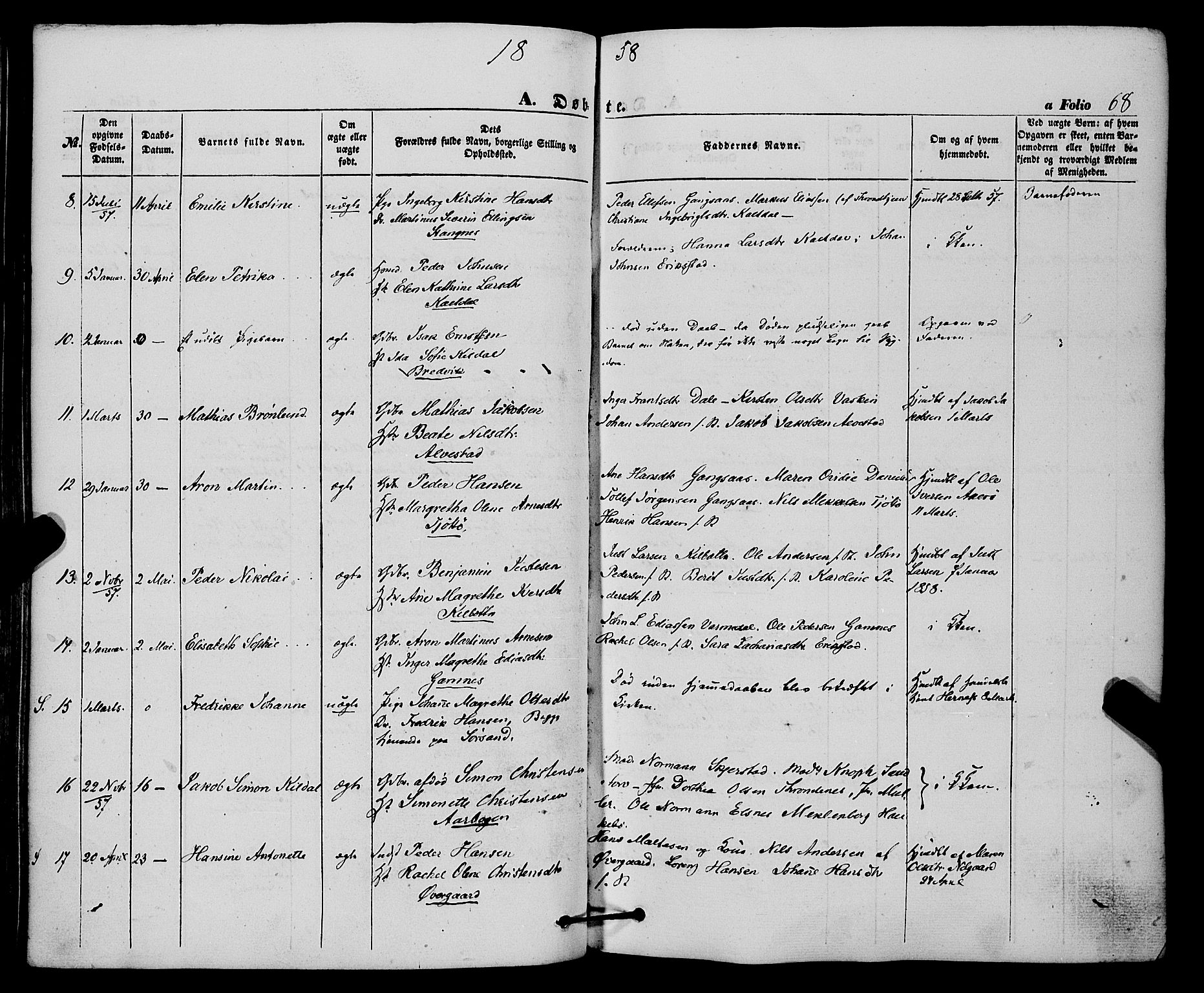 Trondenes sokneprestkontor, SATØ/S-1319/H/Ha/L0011kirke: Parish register (official) no. 11, 1853-1862, p. 68