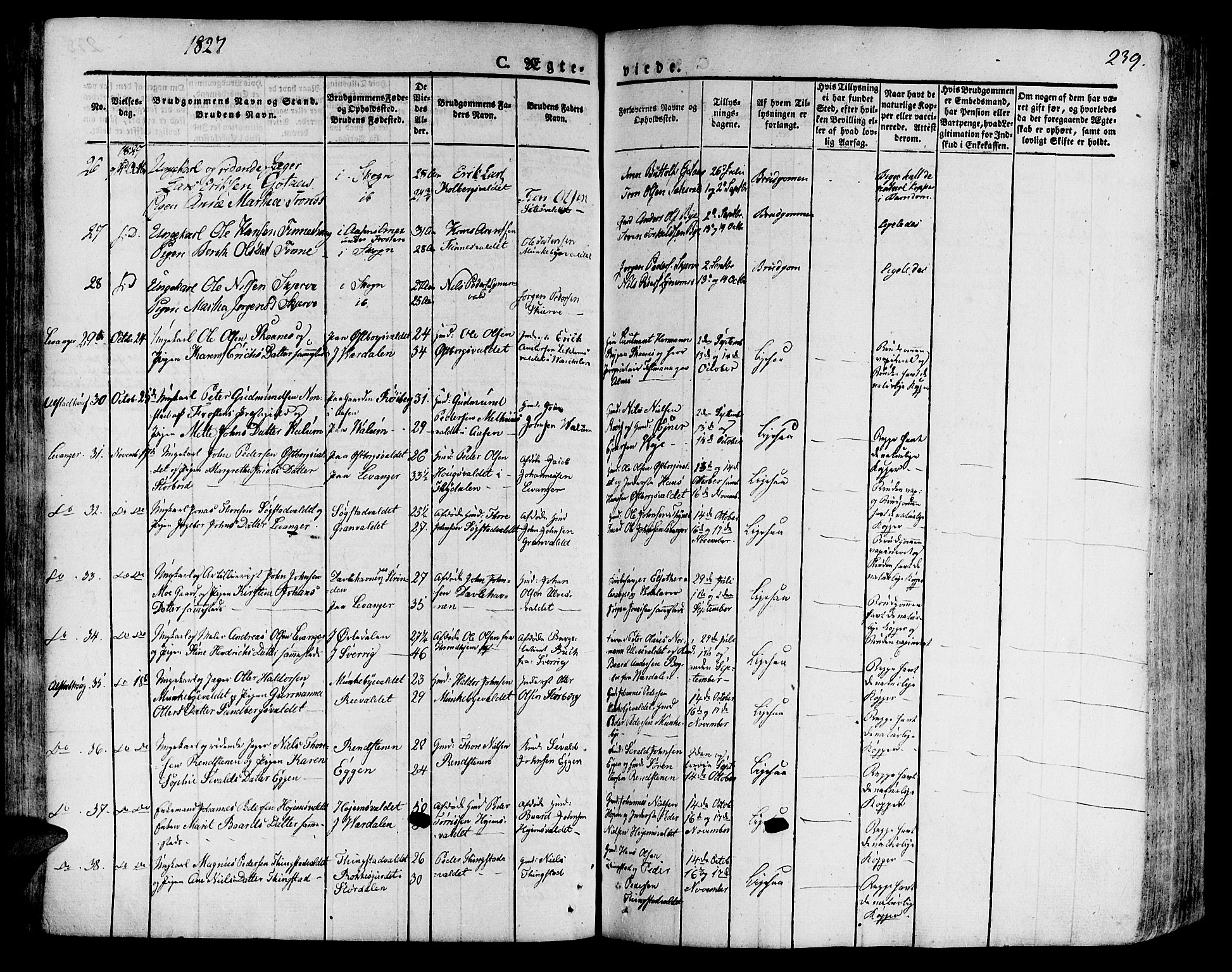 Ministerialprotokoller, klokkerbøker og fødselsregistre - Nord-Trøndelag, SAT/A-1458/717/L0152: Parish register (official) no. 717A05 /1, 1825-1836, p. 239