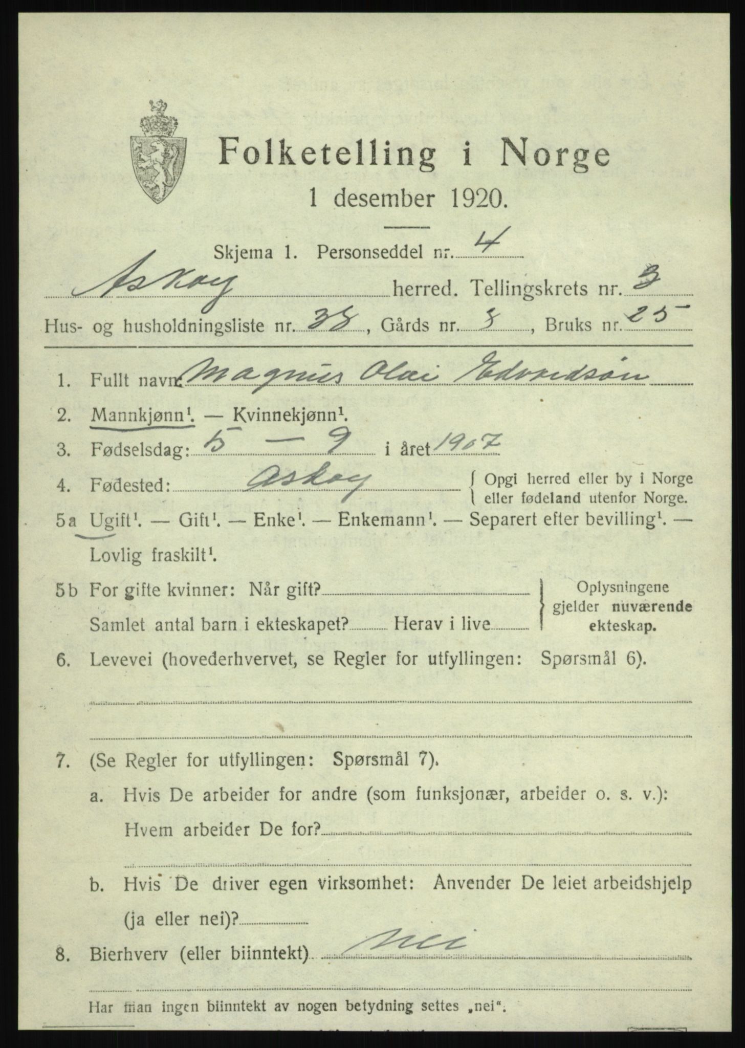 SAB, 1920 census for Askøy, 1920, p. 6848