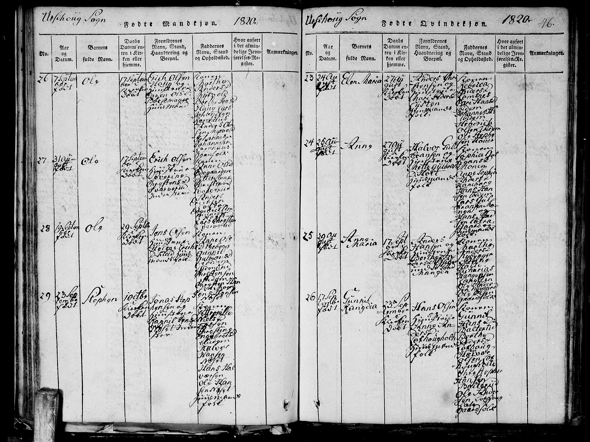 Aurskog prestekontor Kirkebøker, AV/SAO-A-10304a/G/Ga/L0001: Parish register (copy) no. I 1, 1814-1829, p. 46