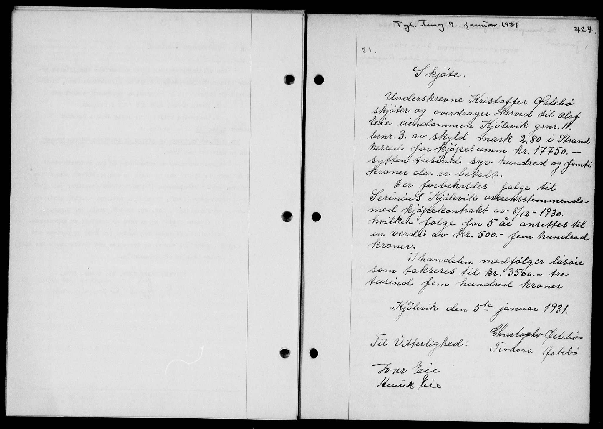 Ryfylke tingrett, SAST/A-100055/001/II/IIB/L0061: Mortgage book no. 40, 1930-1931, Deed date: 09.01.1931